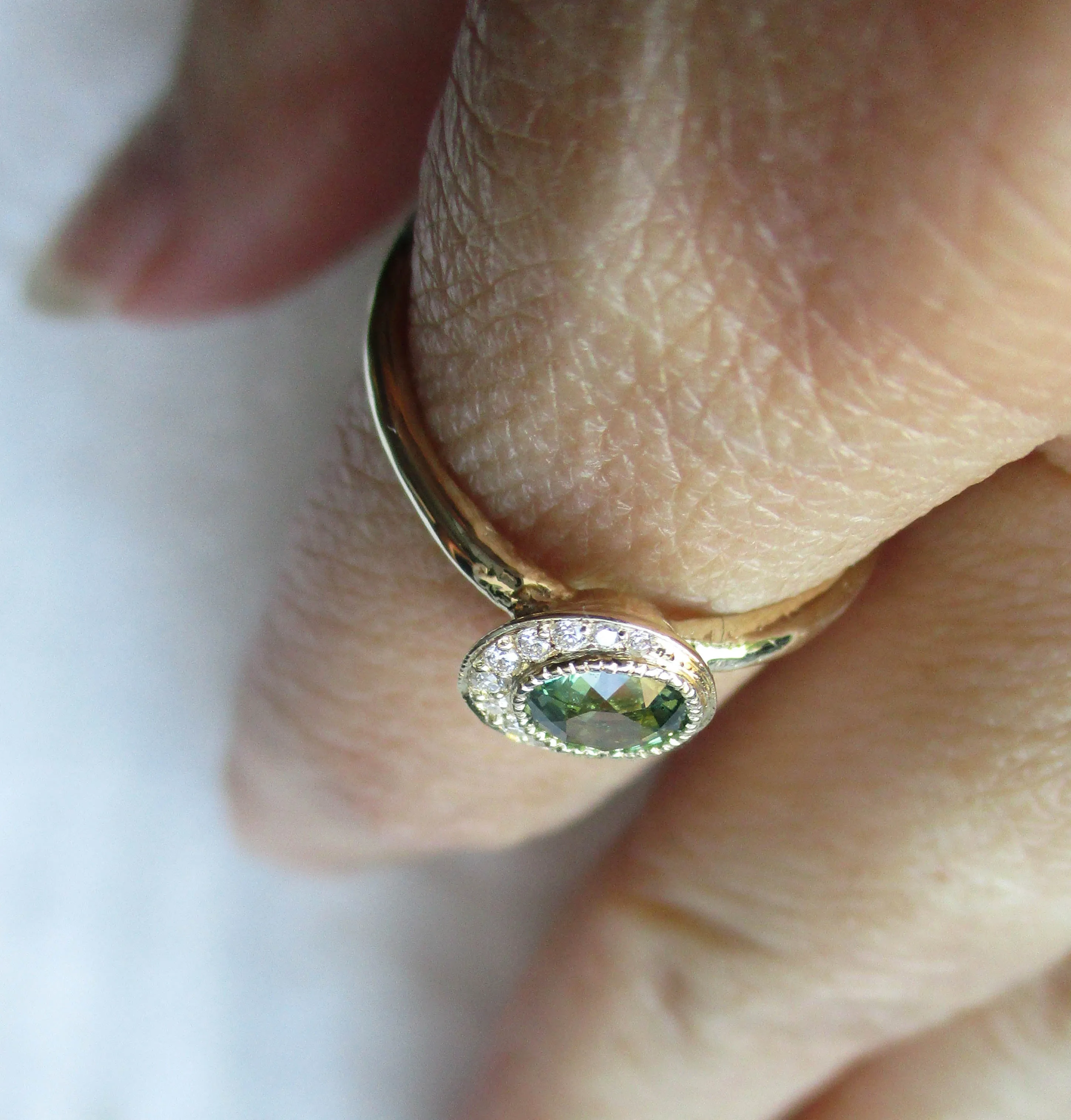 Crescent Green Sapphire Ring