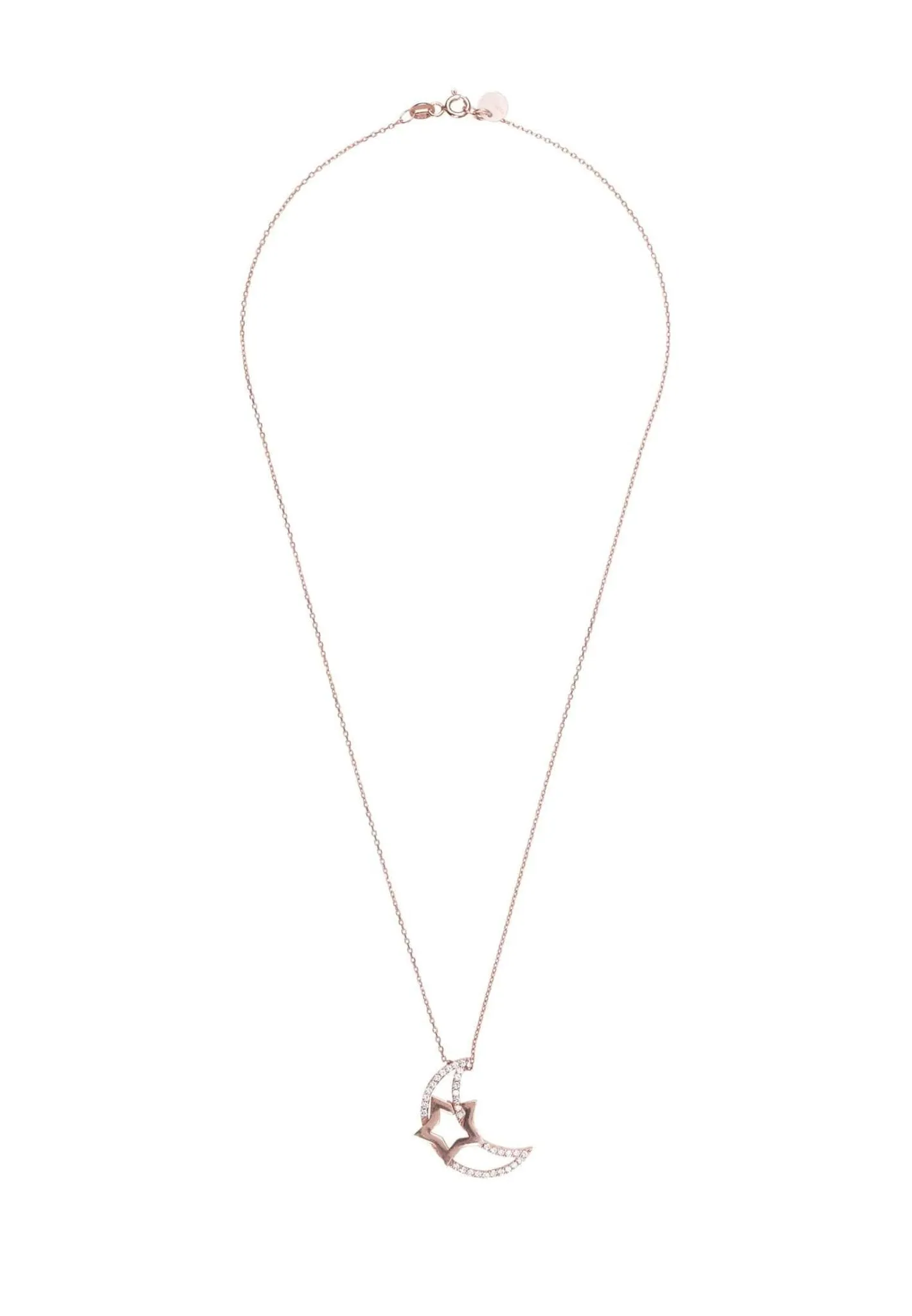 Crescent Moon & Star Pendant Necklace Rosegold