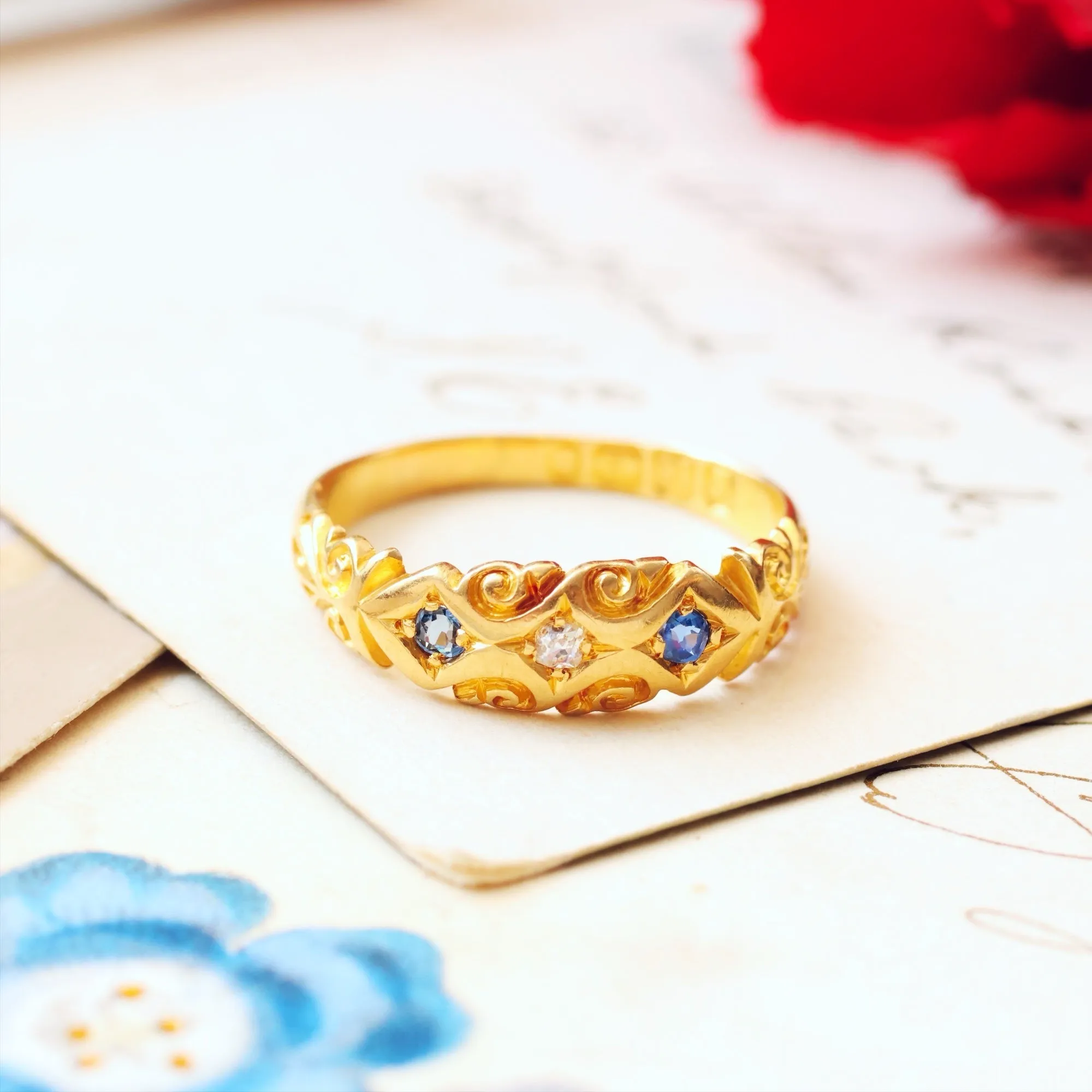 Decorative Date 1895 Sapphire & Diamond Band Ring