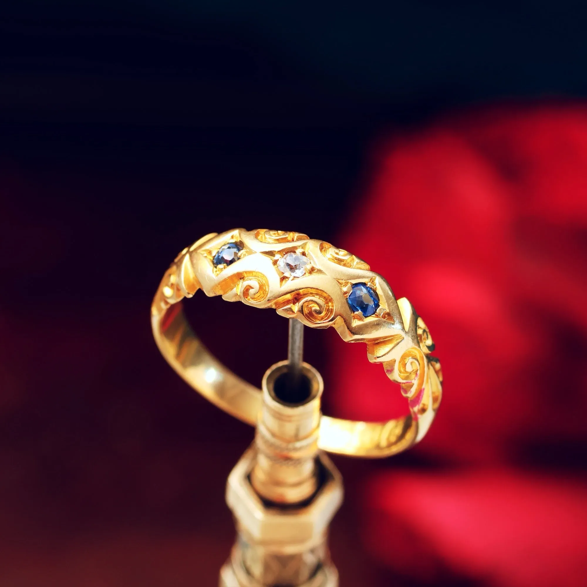 Decorative Date 1895 Sapphire & Diamond Band Ring