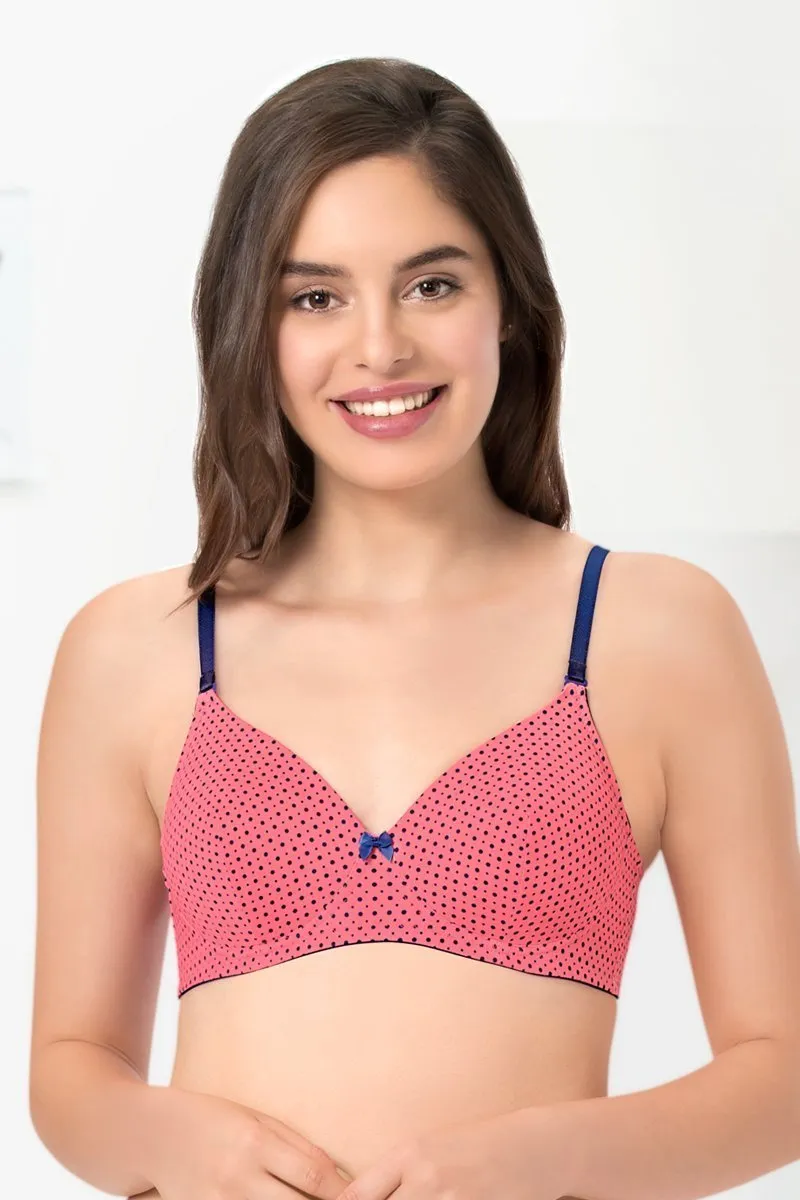 Delicate Dots Padded Non-Wired T-Shirt Bra - Sun Coral-Blue Pr