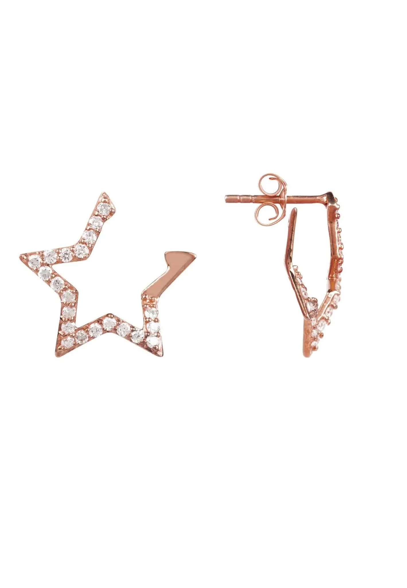 Diamond Open Star Earrings Rosegold