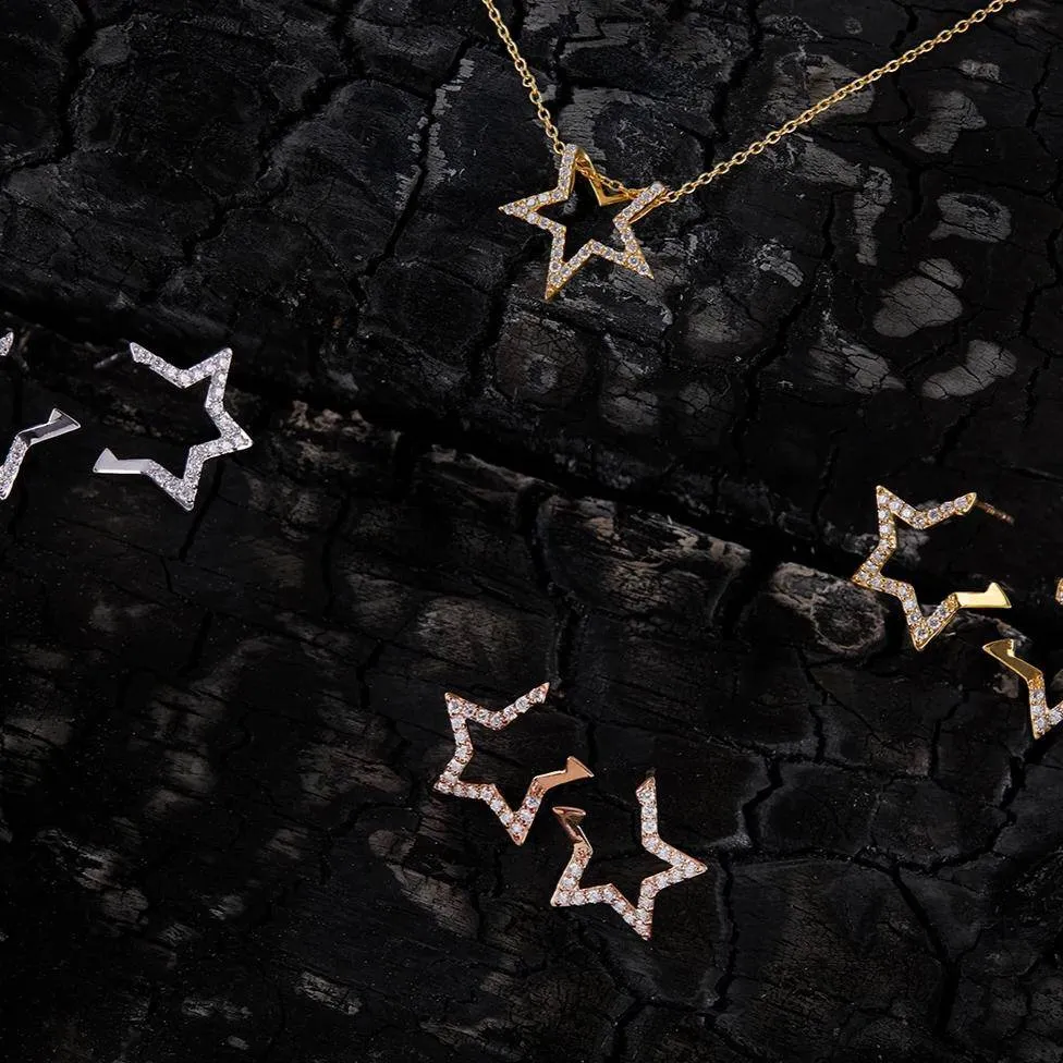 Diamond Open Star Earrings Rosegold