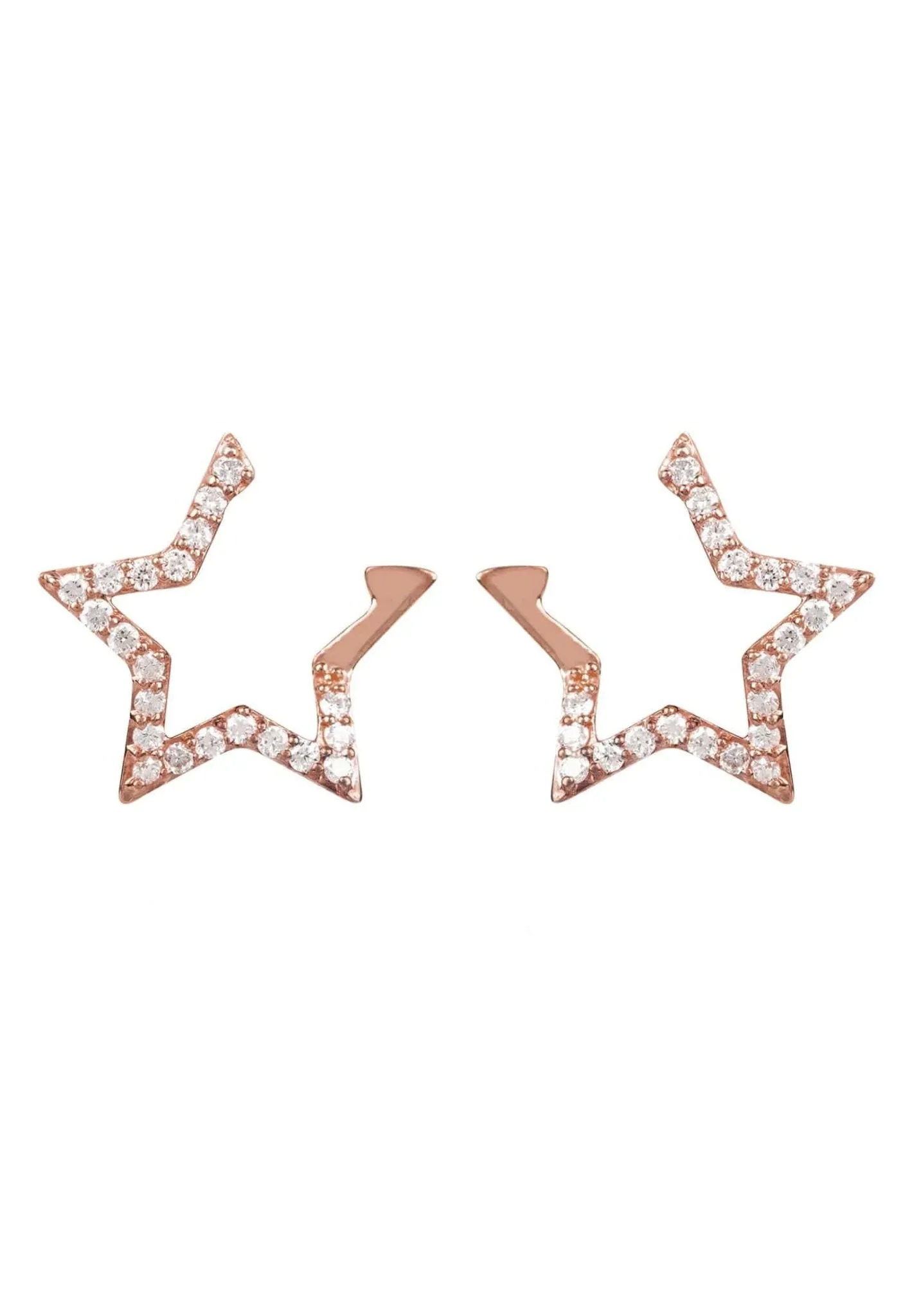 Diamond Open Star Earrings Rosegold