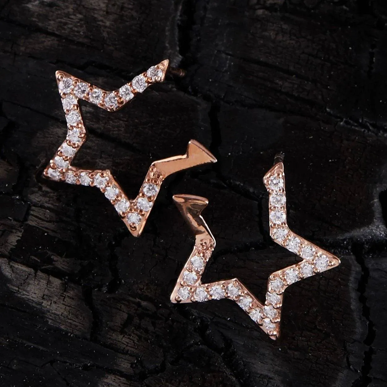 Diamond Open Star Earrings Rosegold