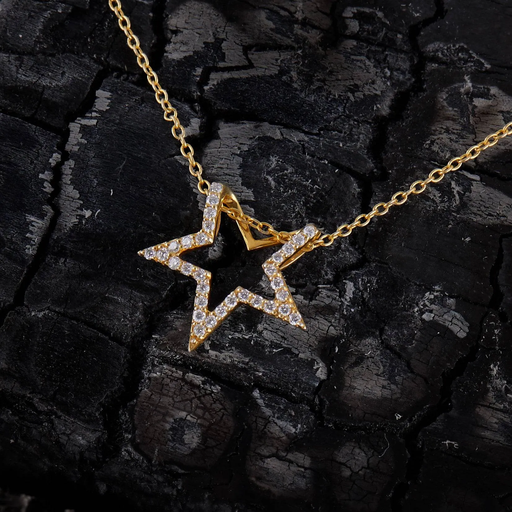 Diamond Open Star Pendant Necklace Rosegold