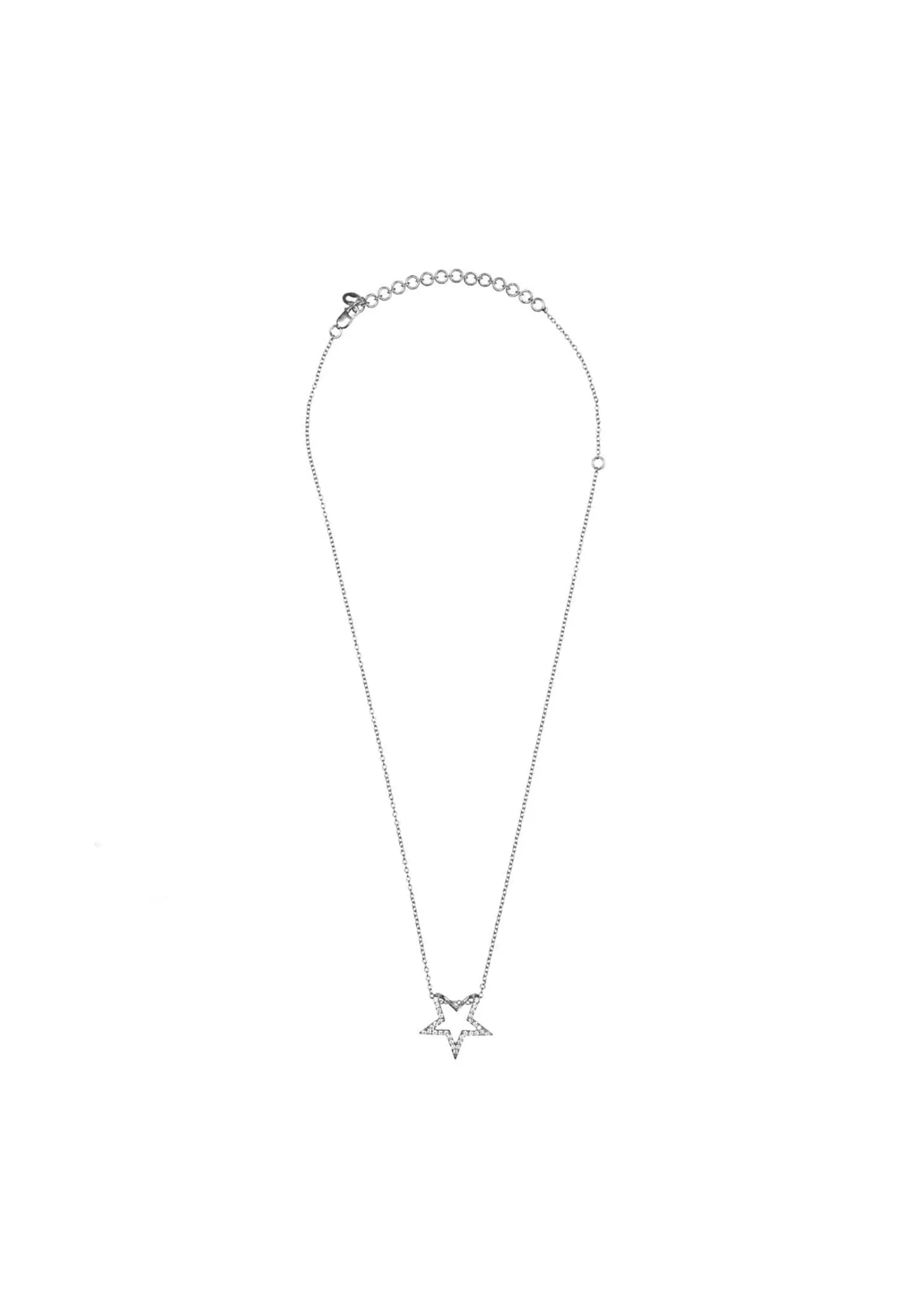 Diamond Open Star Pendant Necklace Silver