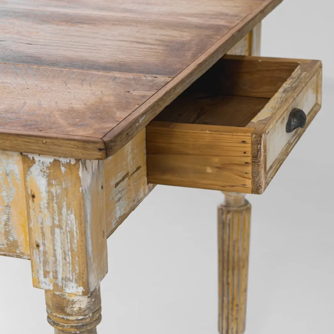 Distressed Jaune Antique French Country Table, Circa 1850