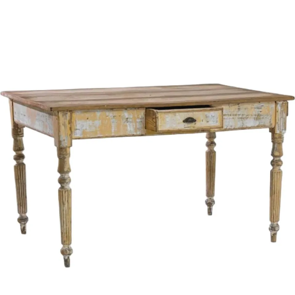 Distressed Jaune Antique French Country Table, Circa 1850