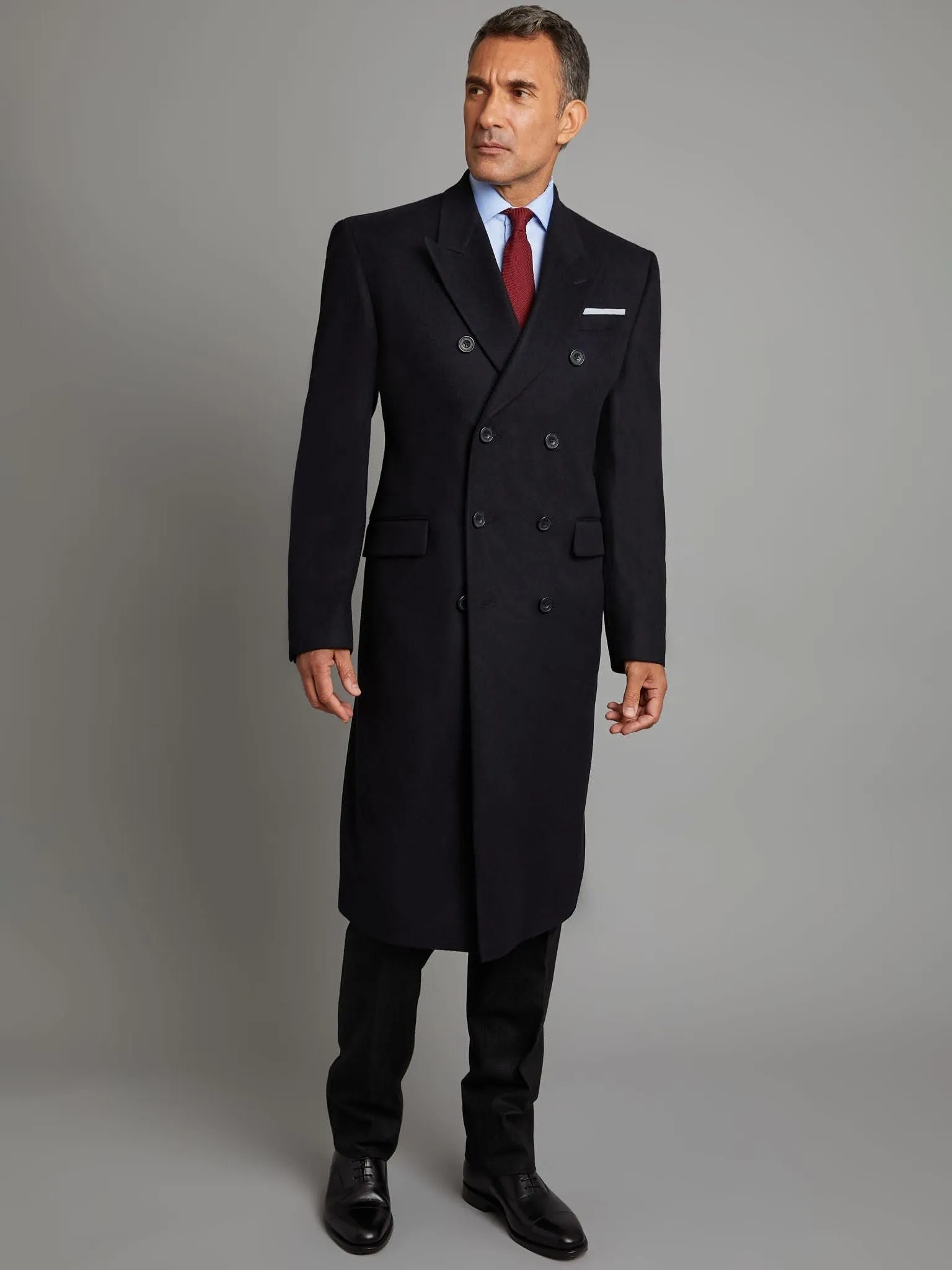 Double Breasted Overcoat Cashmere Blend - Navy