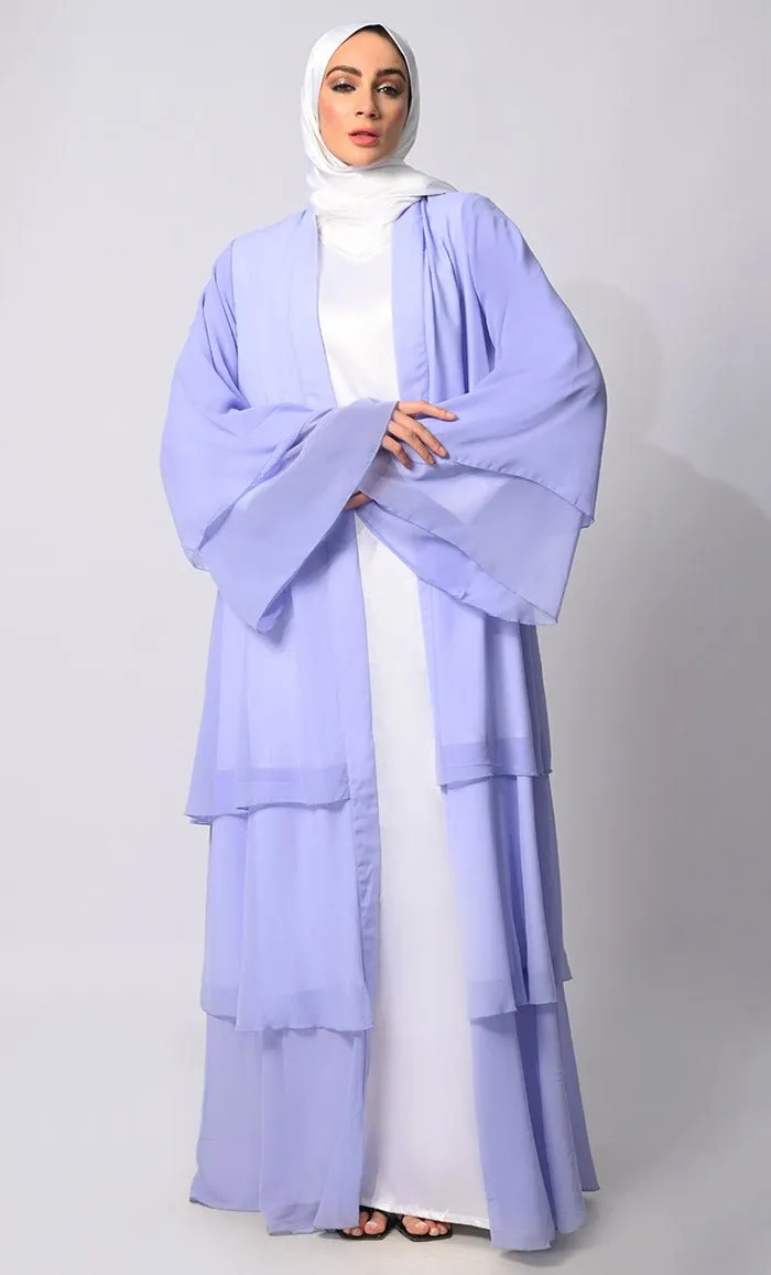 Elegance in Layers: Blue Tiered Shrug with Satin Lining