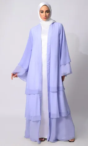 Elegance in Layers: Blue Tiered Shrug with Satin Lining