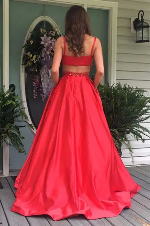 Elegant Red A-line Open Back Long Prom Dresses Evening Dress online, SP341