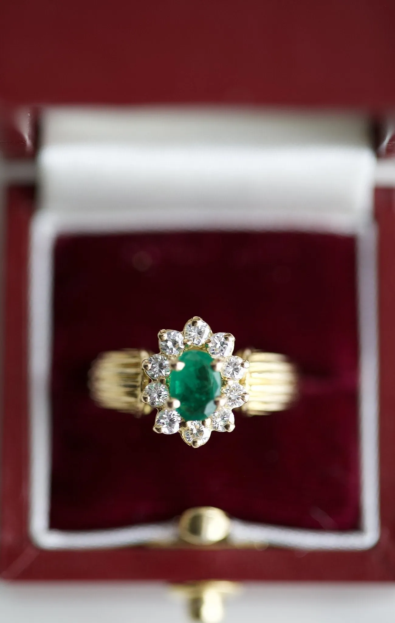 Emerald Diamond Yellow Gold Cluster Ring