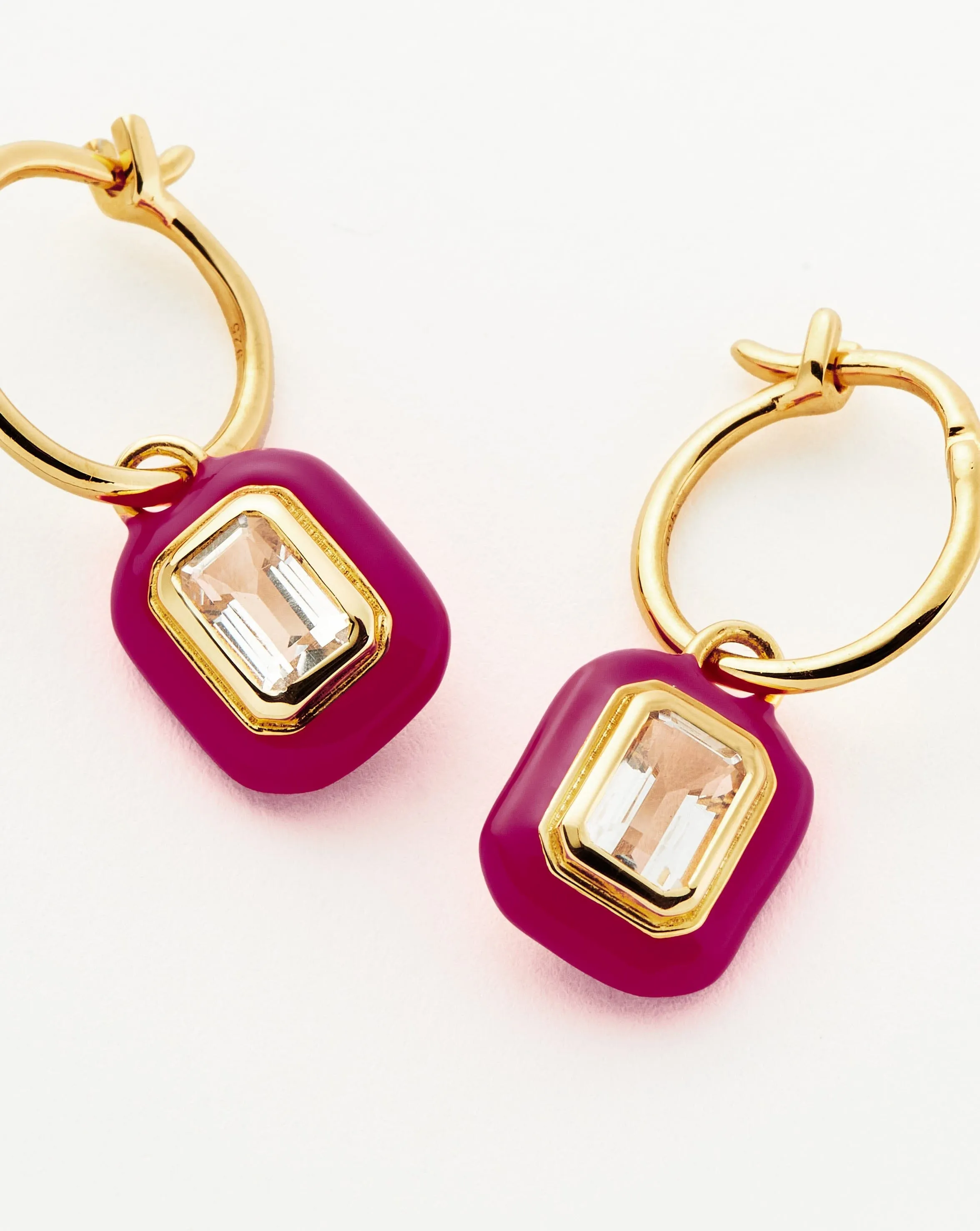 Enamel & Stone Charm Mini Hoop Earrings | 18ct Gold Vermeil/White Cubic Zirconia