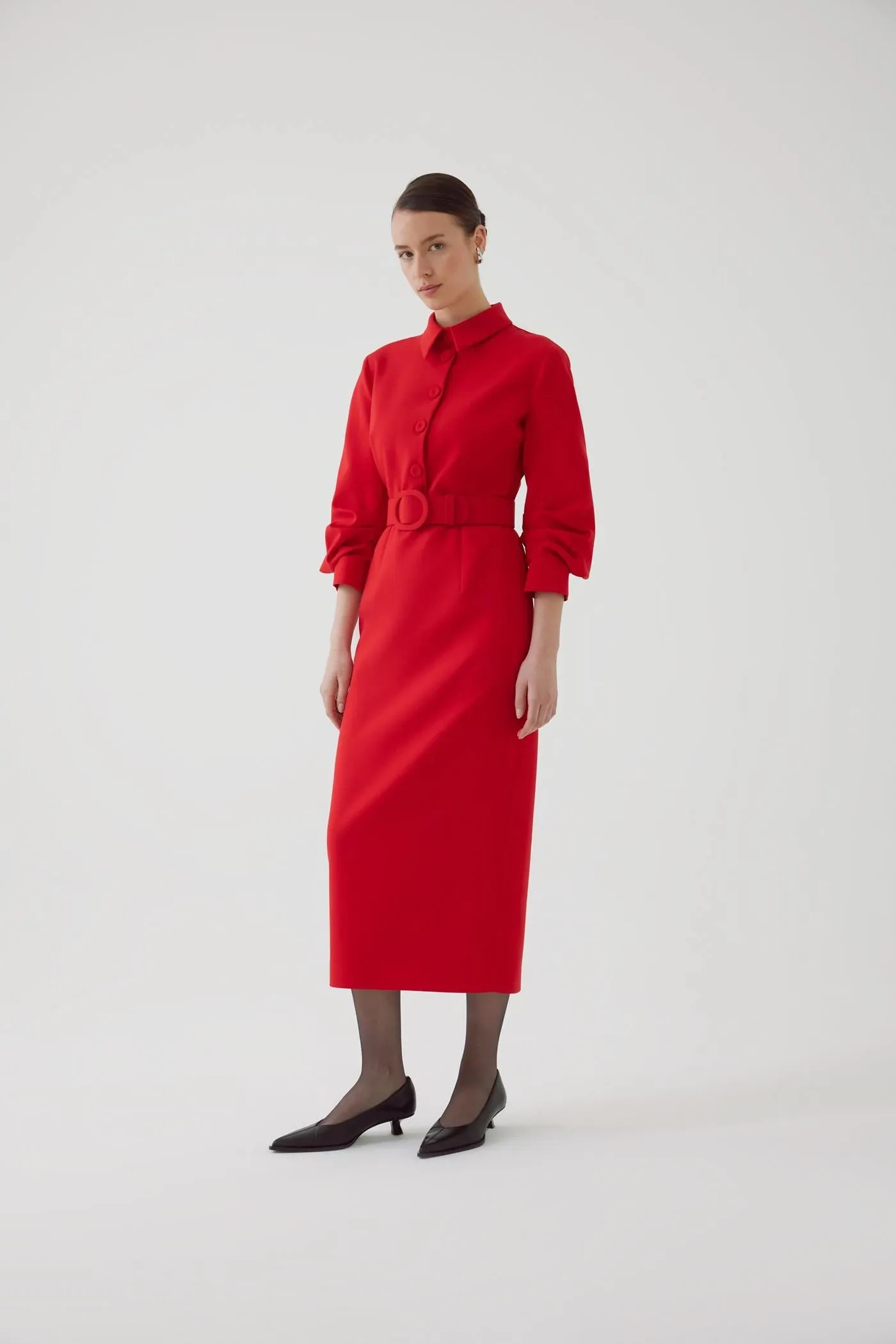 Exquise Adler Red Belted Shirt Dress