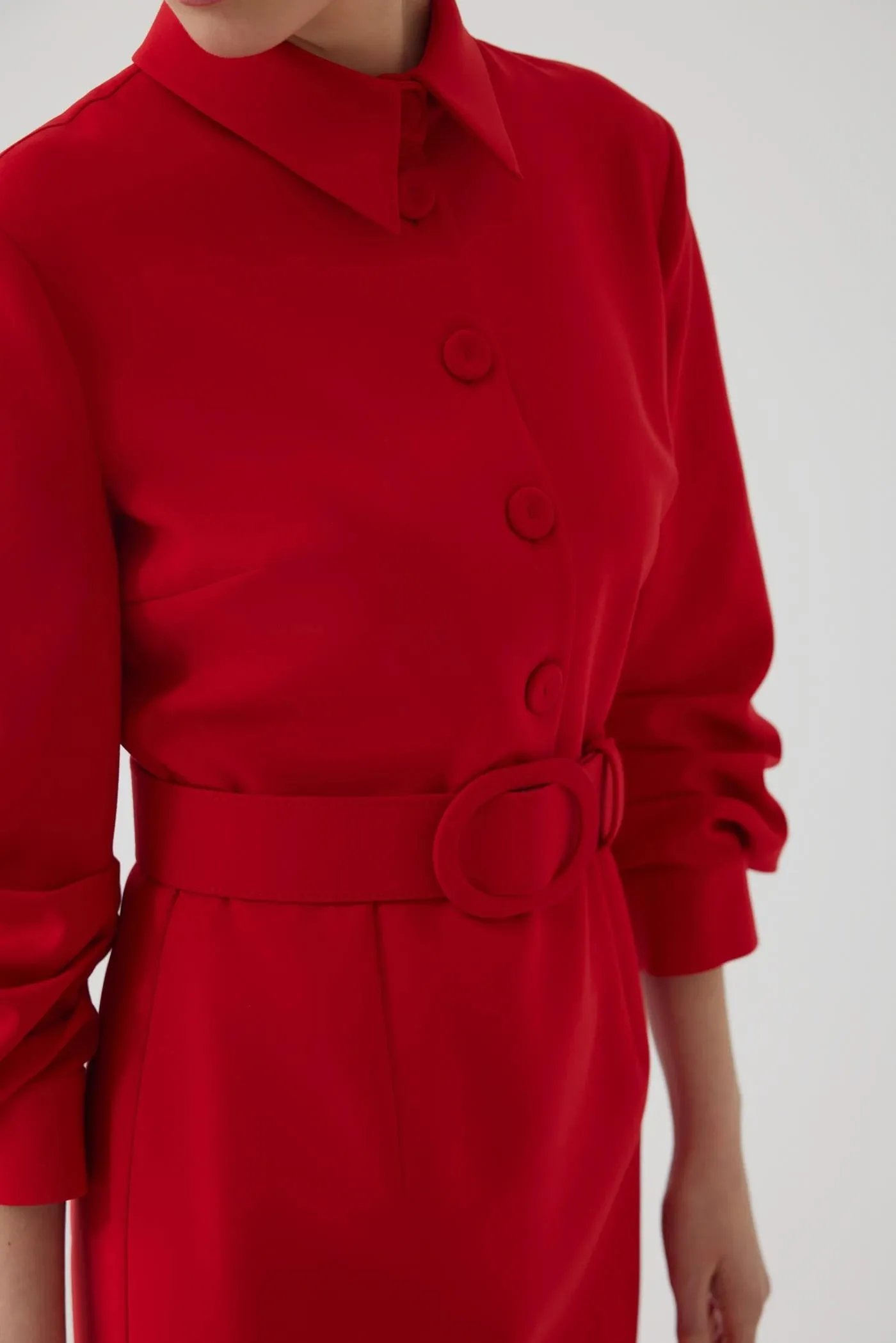 Exquise Adler Red Belted Shirt Dress