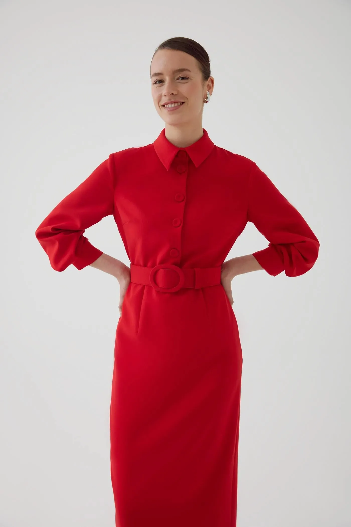 Exquise Adler Red Belted Shirt Dress