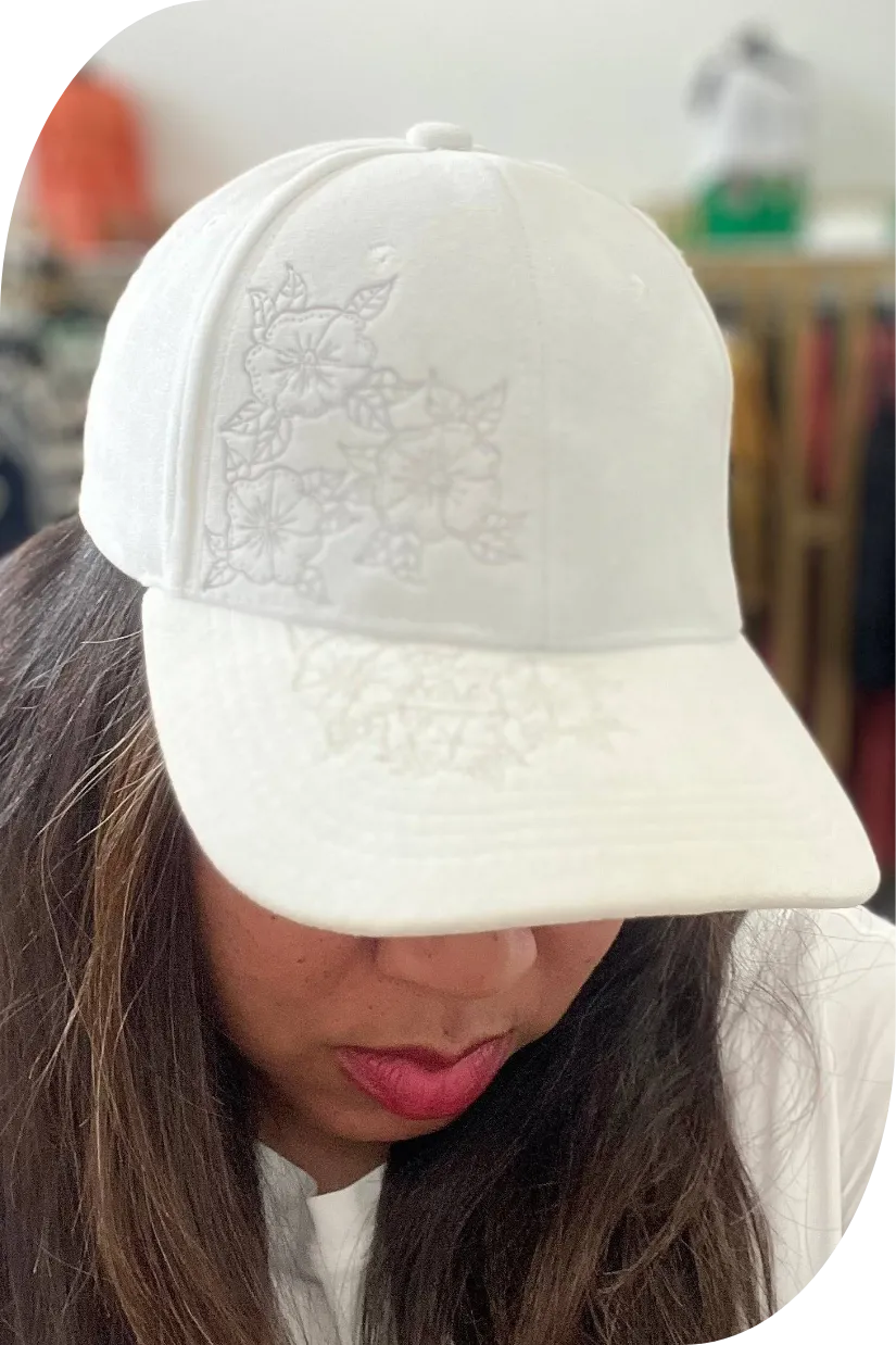 Floral Burn Art on Vegan Suede Ball Cap