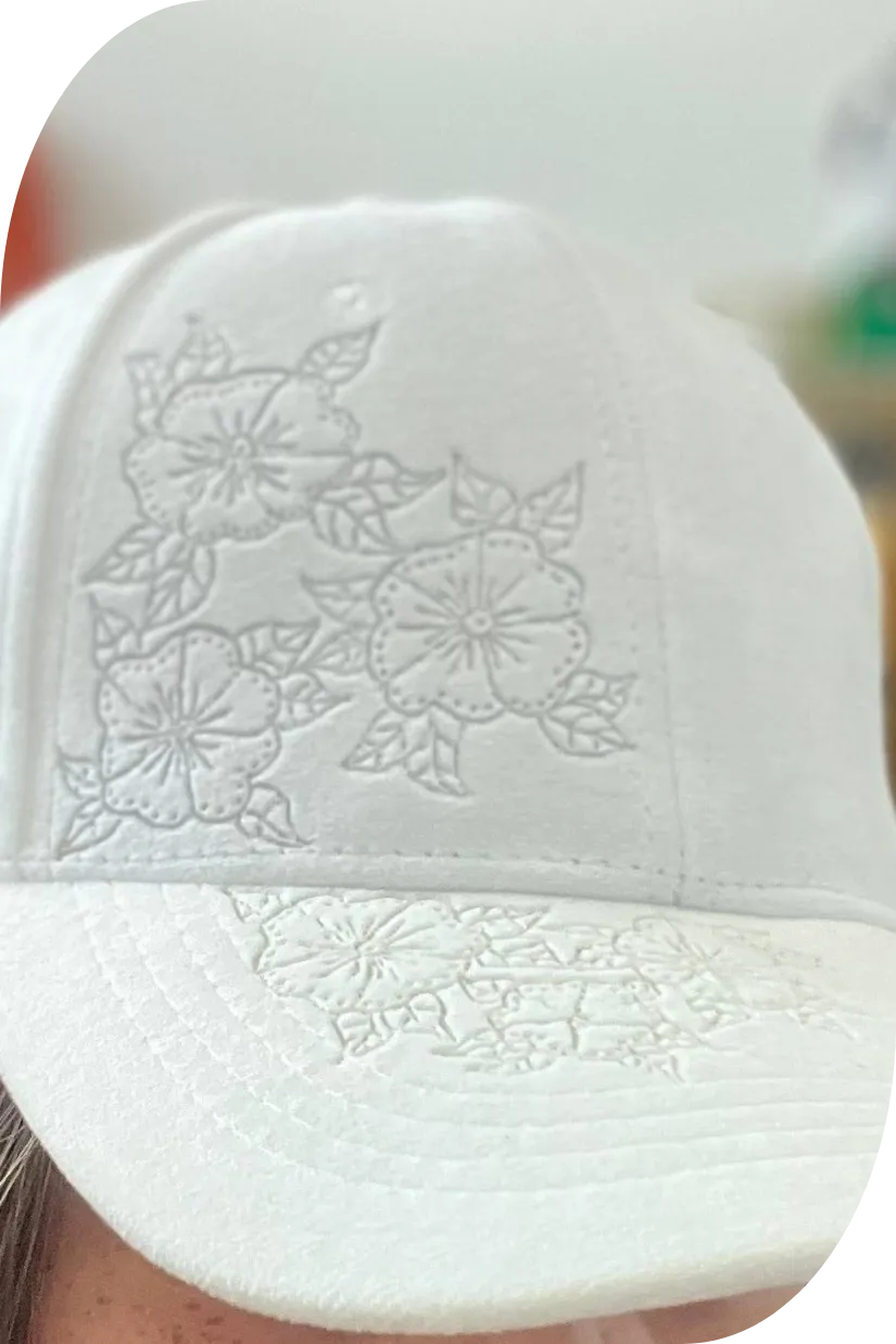 Floral Burn Art on Vegan Suede Ball Cap