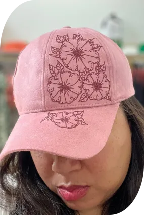 Floral Burn Art on Vegan Suede Ball Cap