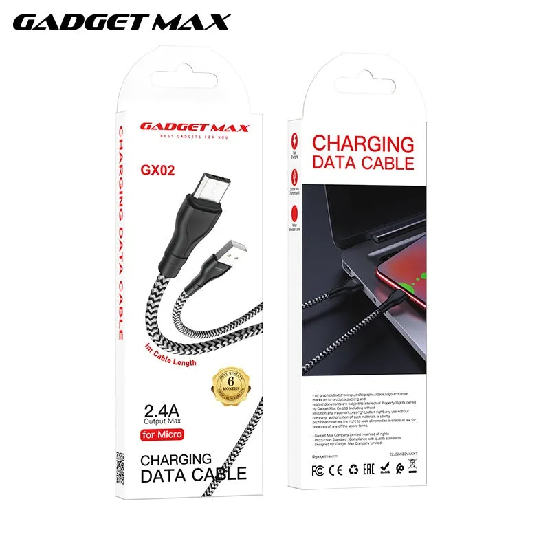 GADGET MAX GX02 MICRO 3A CHARGING DATA CABLE FOR MICRO (3A)(1M) - BLACK WHITE