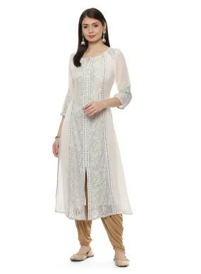 Green Nargis Collection Embroidered Kurta with Lace-Inserts