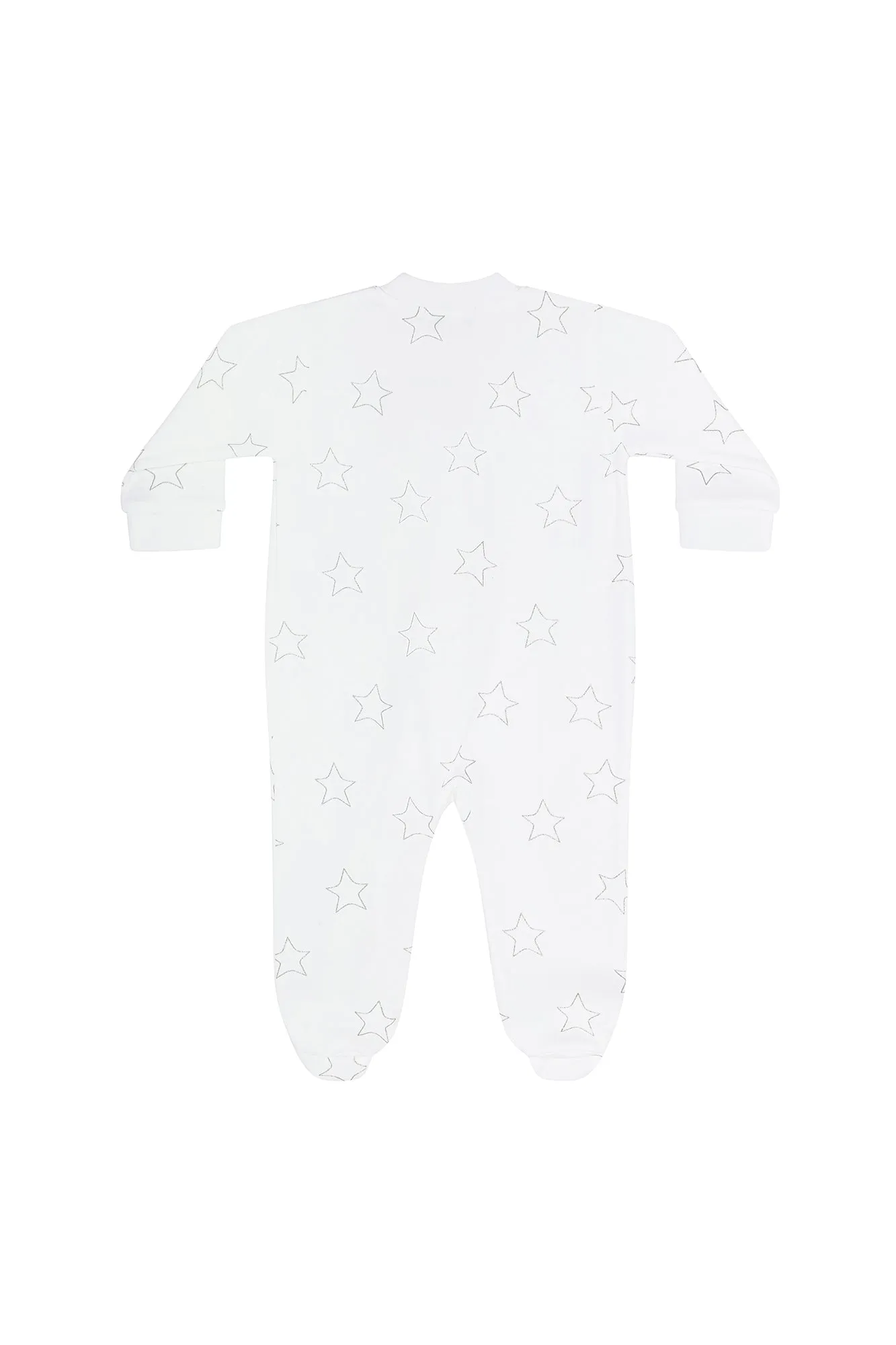 Grey Stars Print Zipper Footie