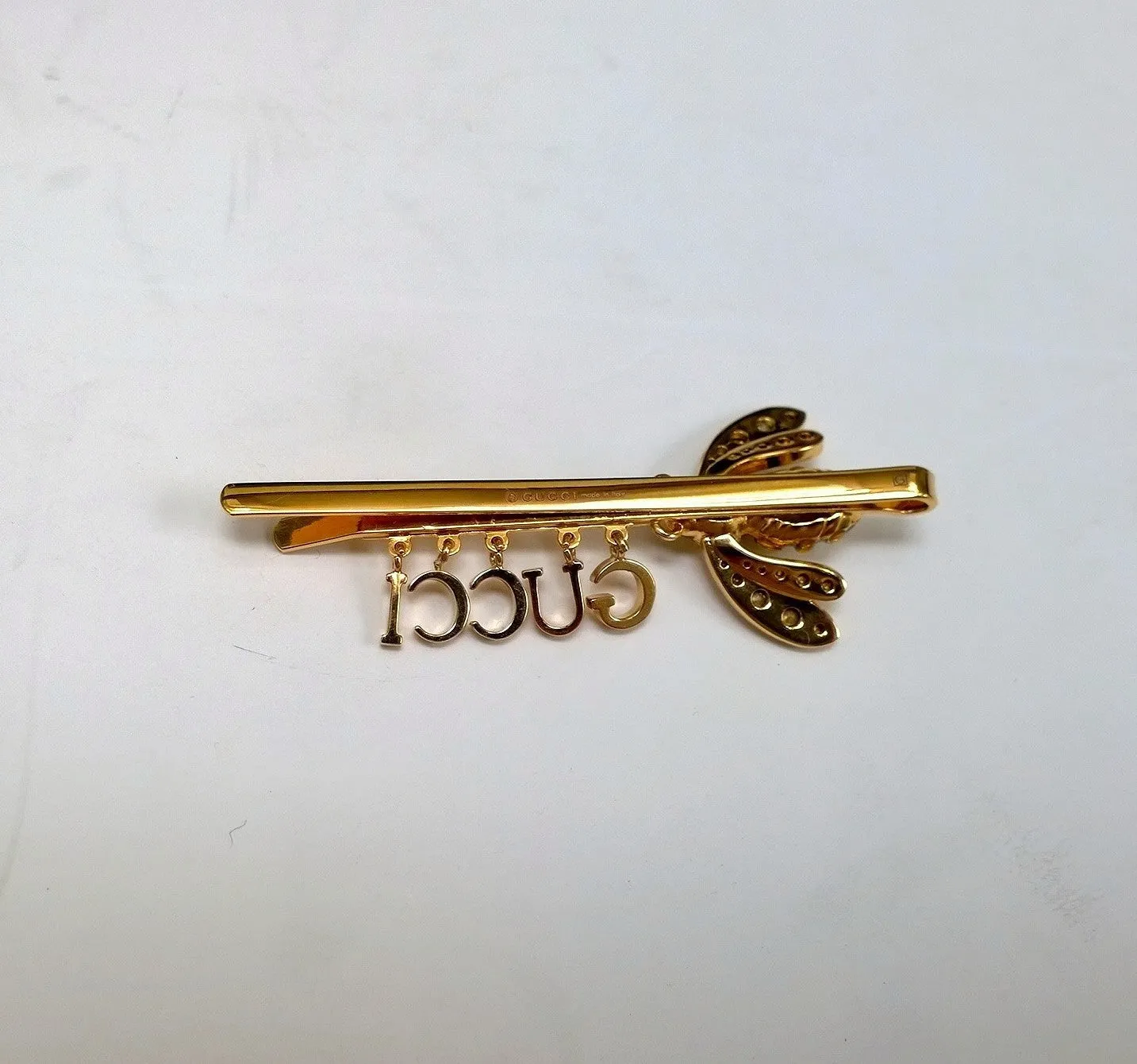 Gucci Bee Enamel and Rhinestone Logo Hair Clip Pin Accessories