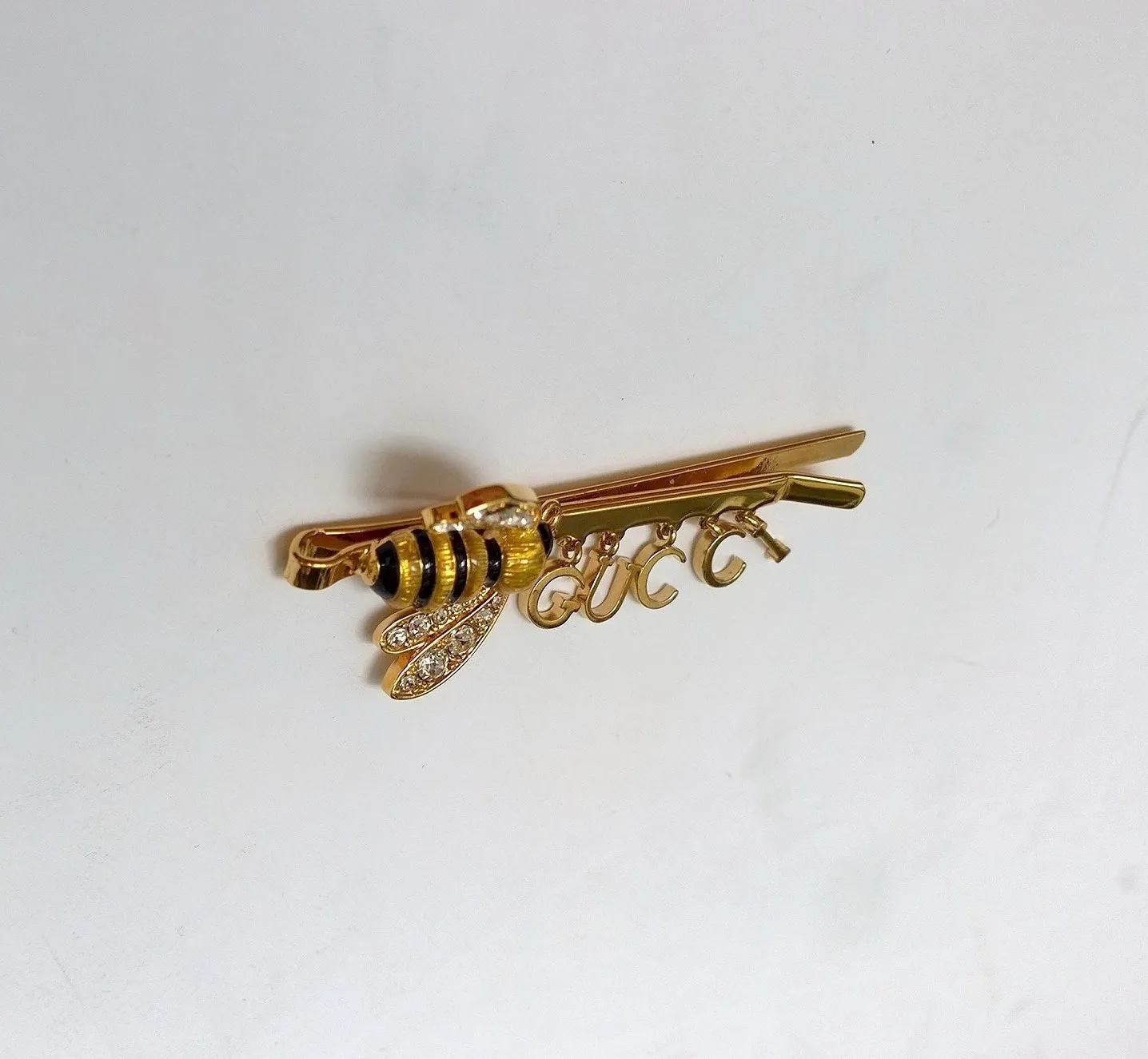 Gucci Bee Enamel and Rhinestone Logo Hair Clip Pin Accessories