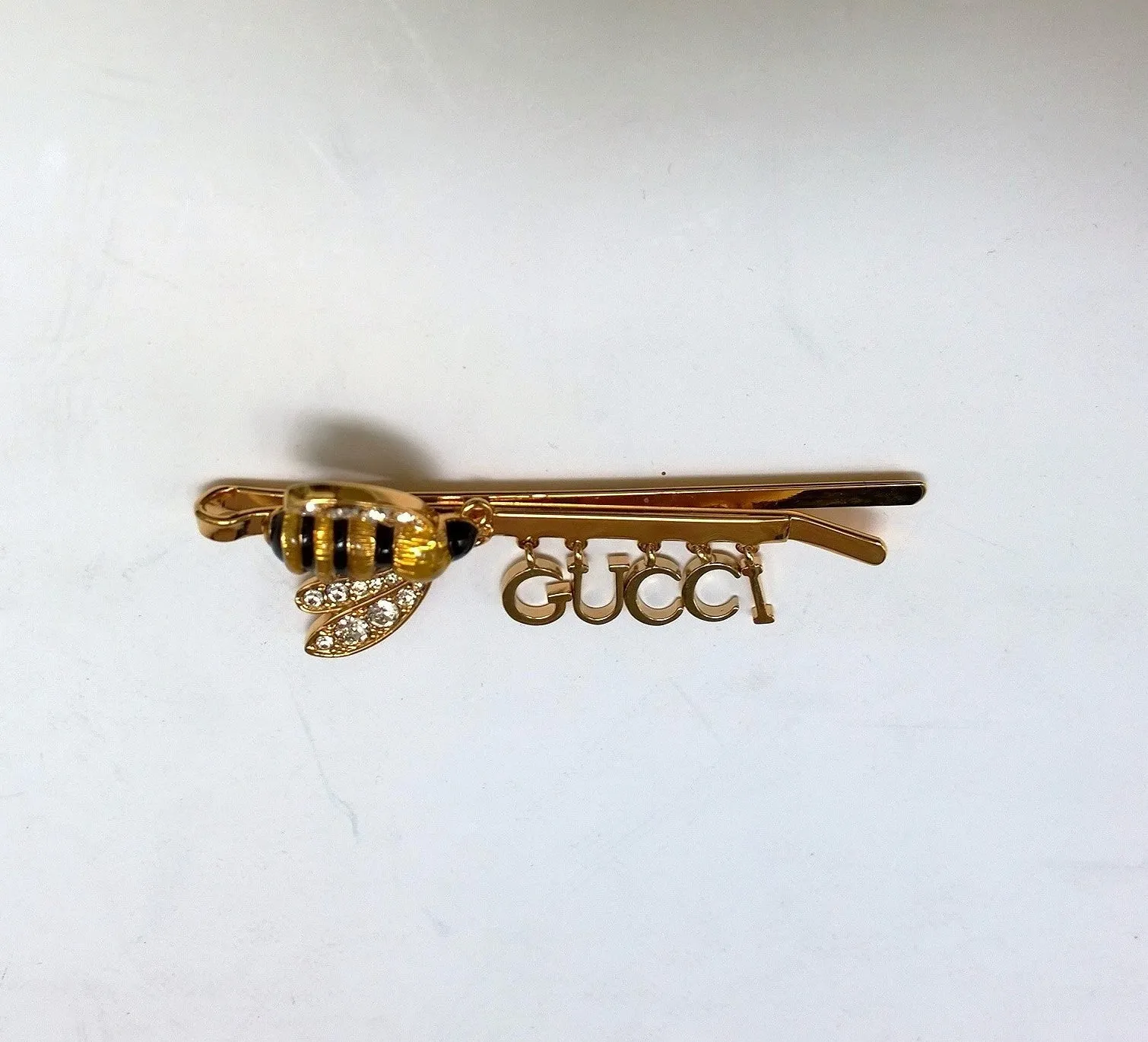 Gucci Bee Enamel and Rhinestone Logo Hair Clip Pin Accessories