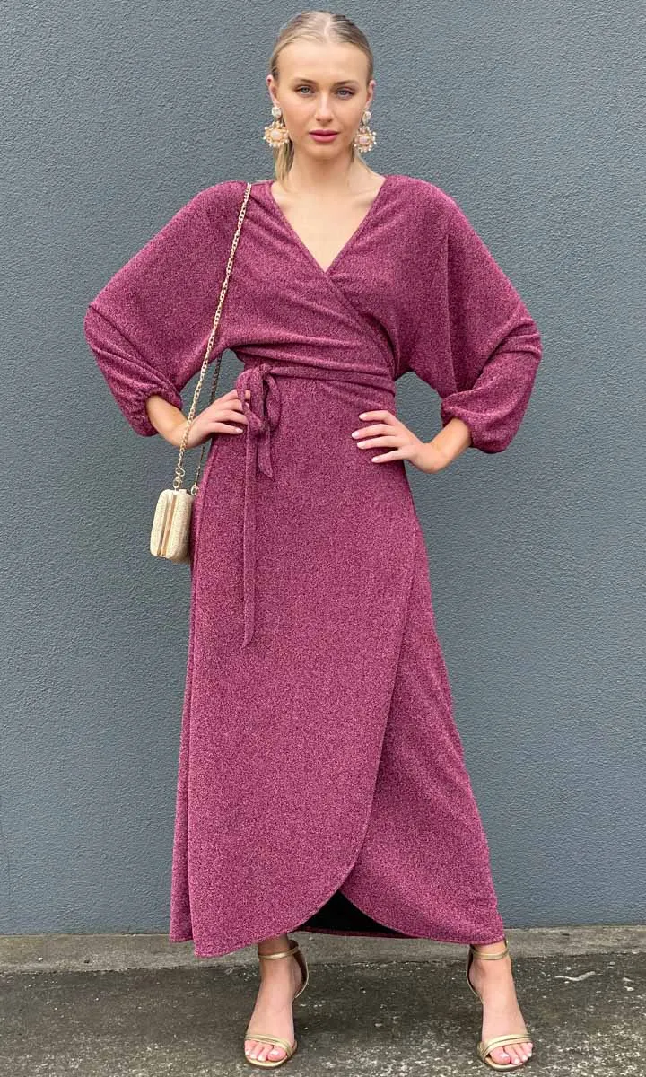 HOSS Glam Wrap Dress - Raspberry