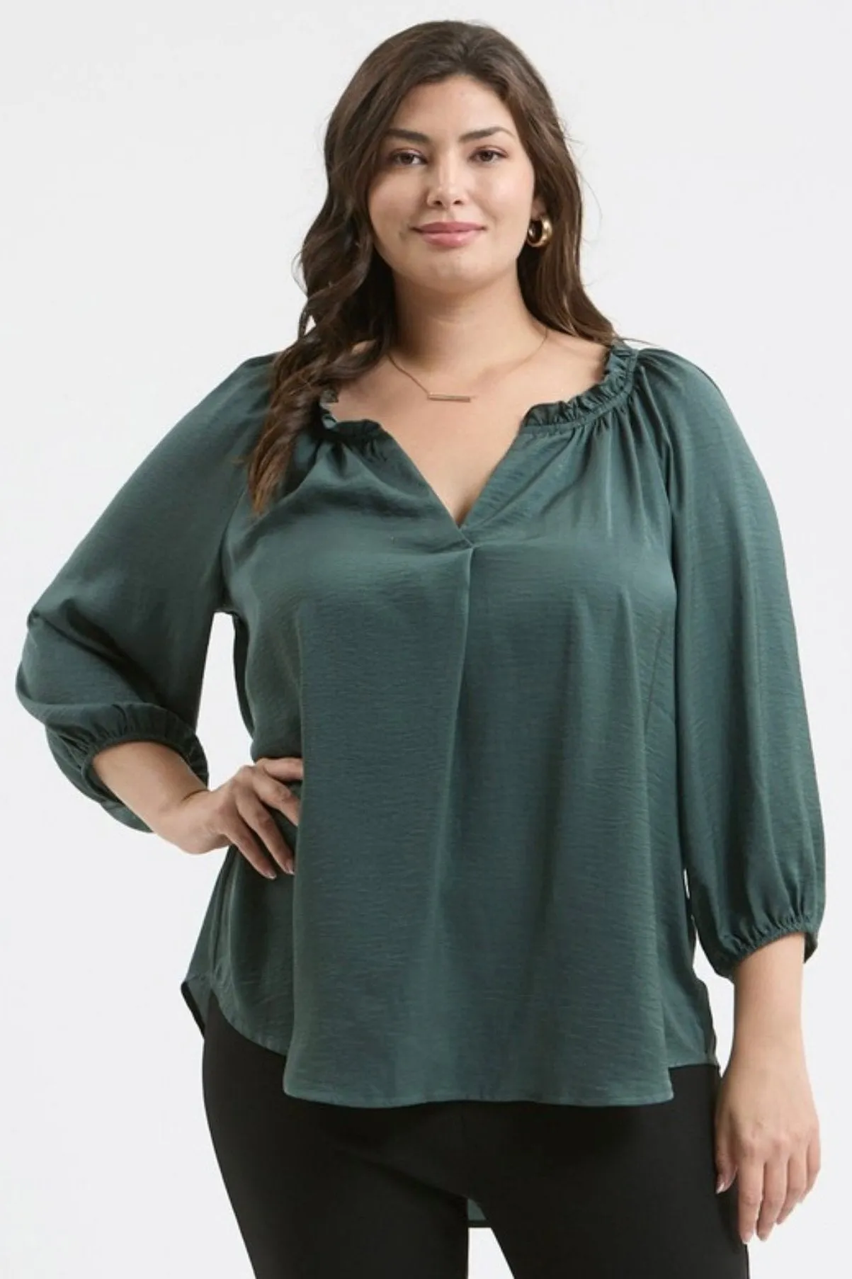 Hunter Green Ruffle Neck Blouse