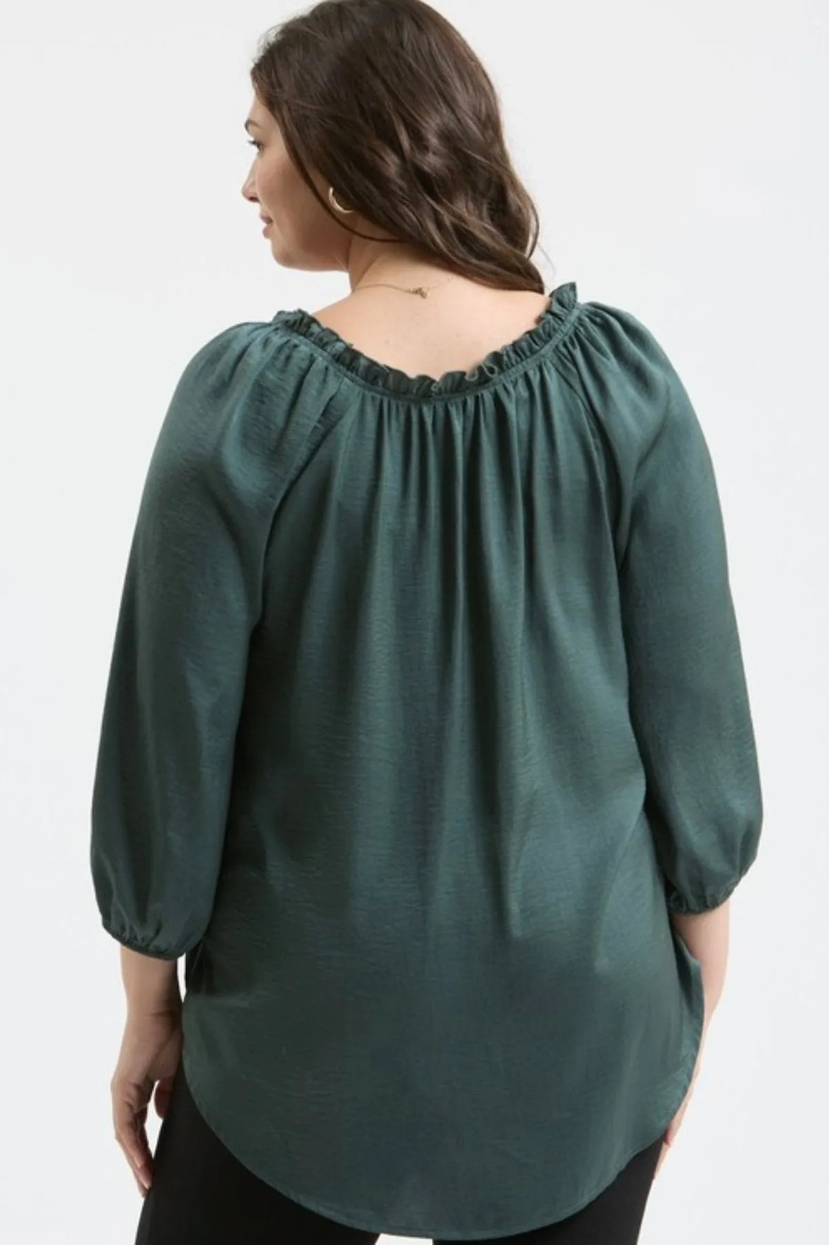 Hunter Green Ruffle Neck Blouse