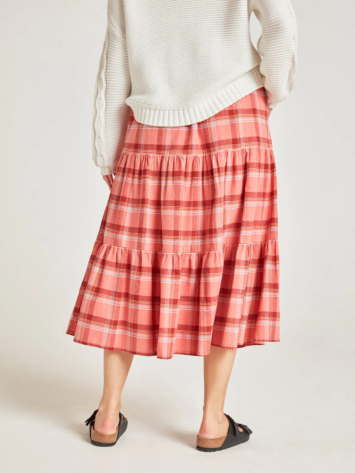 Iman Hemp Check Midi Skirt - Light Coral