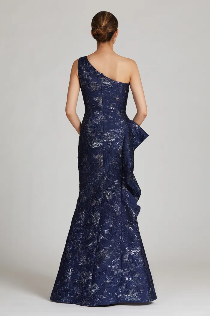 Jacquard One Shoulder Gown