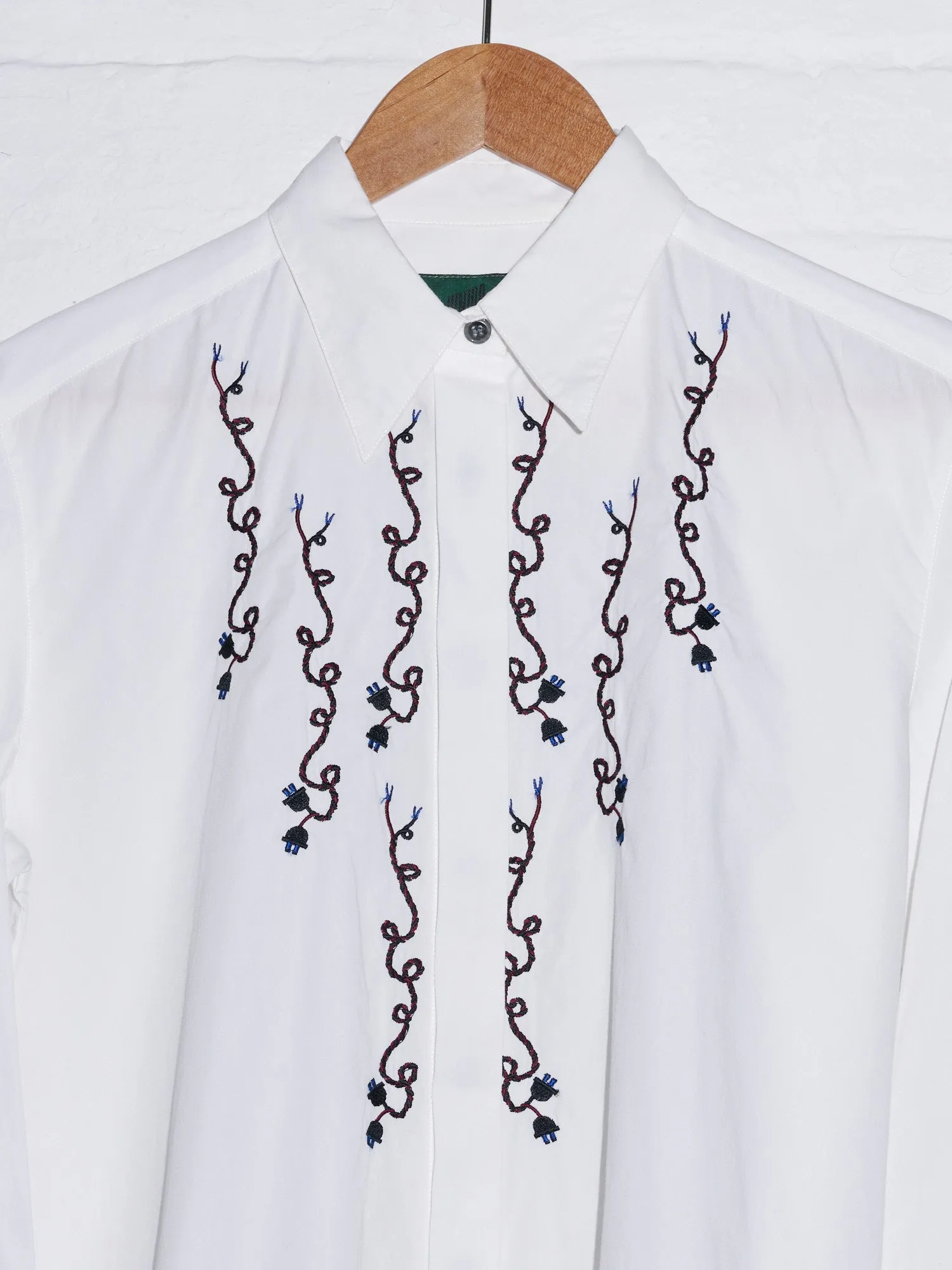 Jean Paul Gaultier Junior 1980s white cotton shirt with embroidered power cords