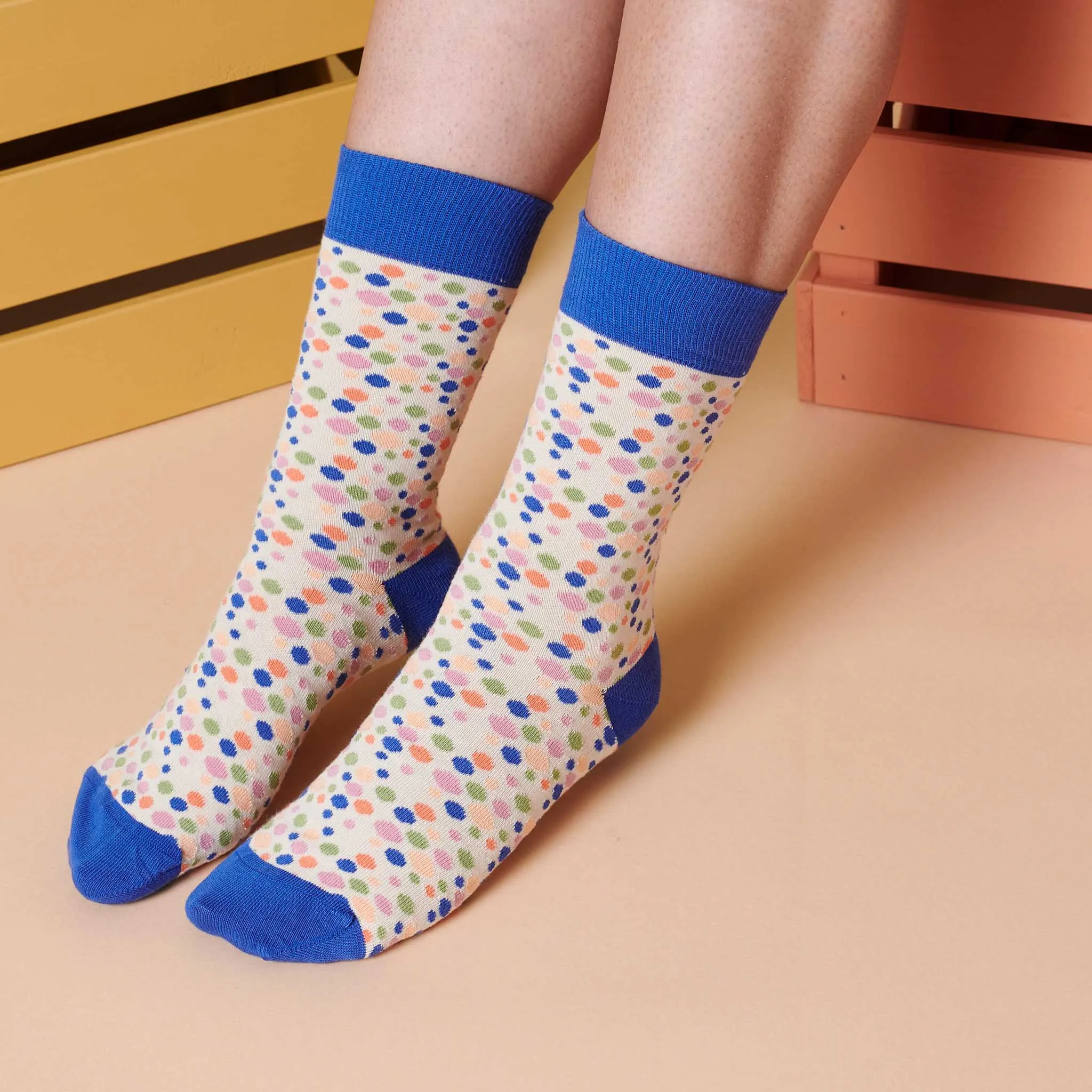 Ladies Oatmeal Multi Spot Organic Cotton Ankle Socks