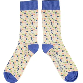 Ladies Oatmeal Multi Spot Organic Cotton Ankle Socks