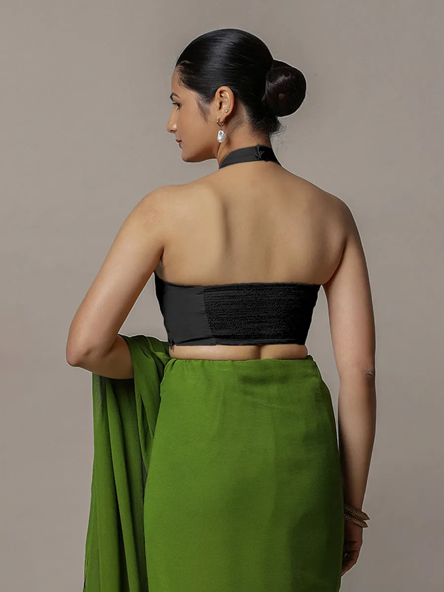 Laila x Rozaana | Charcoal Black Halter Neck Saree Blouse w/ FlexiFit™