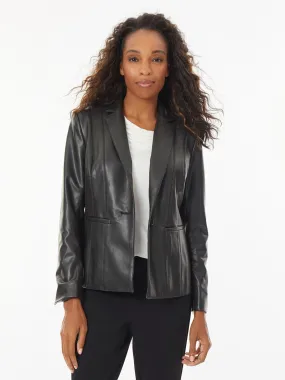 Lapel Collar Vegan Leather Blazer