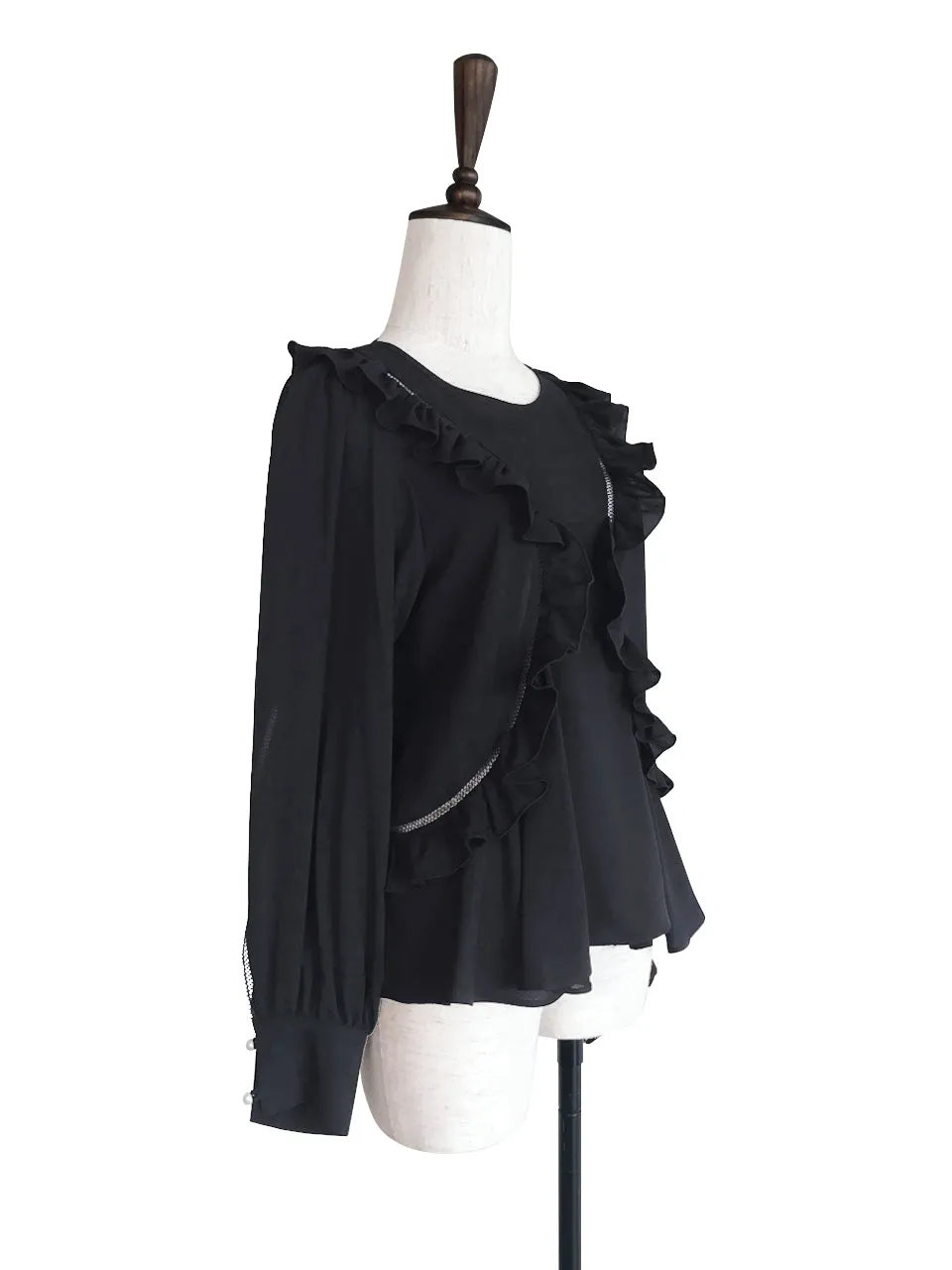 Last Chance! Black Ladder-stitch Ruffles Dolly Top