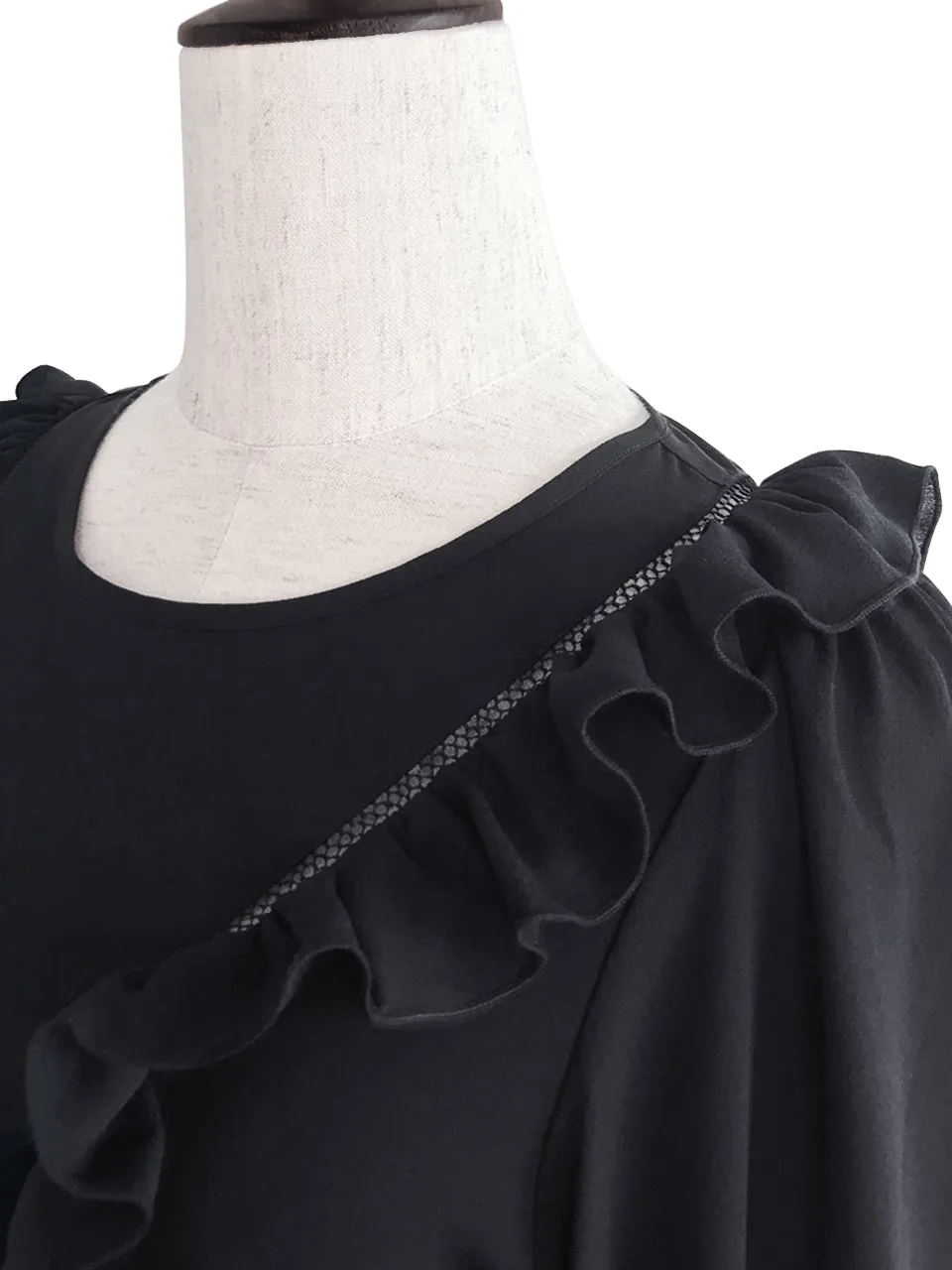 Last Chance! Black Ladder-stitch Ruffles Dolly Top