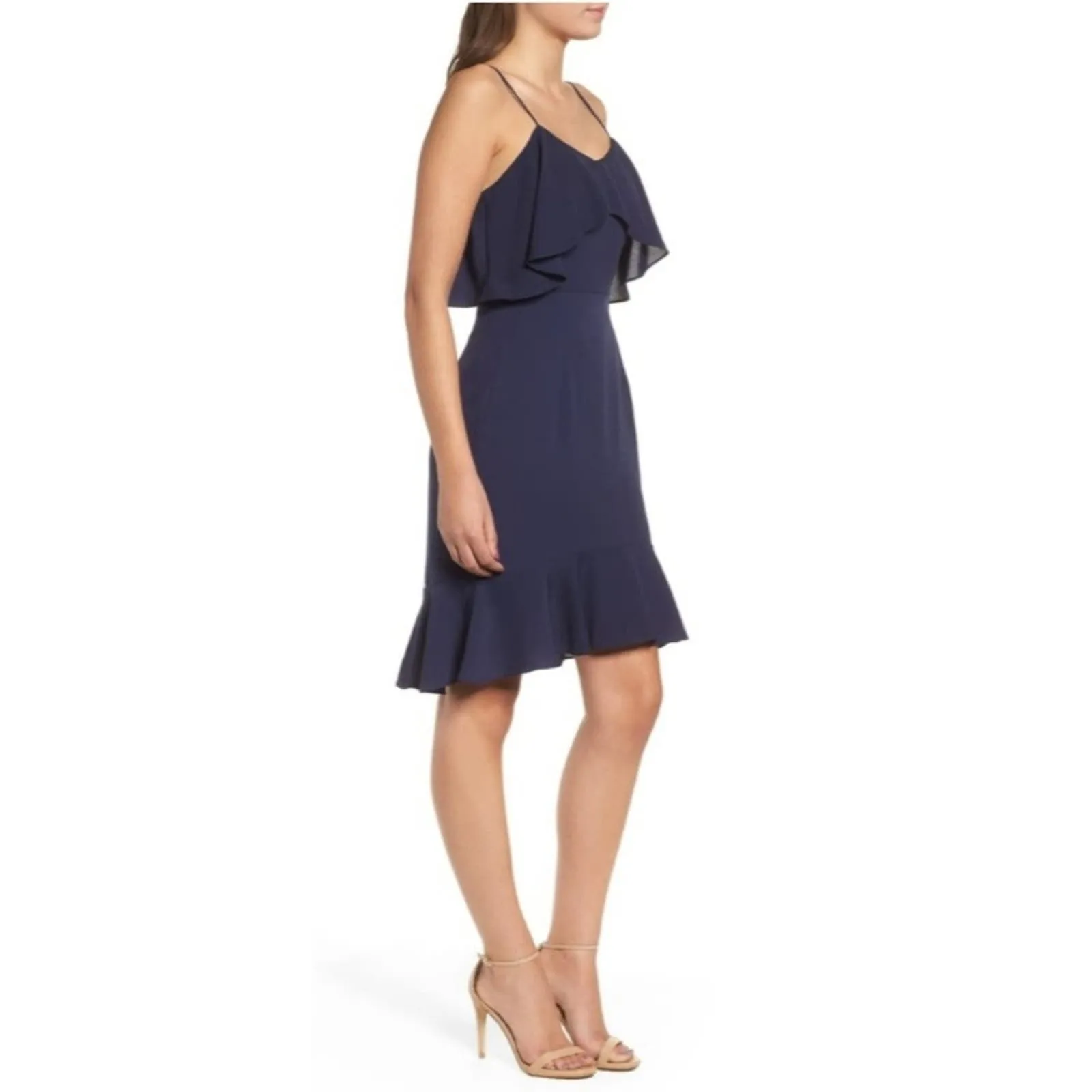 Leith Double Ruffle Flounce Dress Navy Large