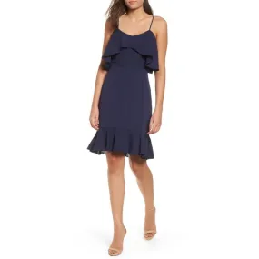 Leith Double Ruffle Flounce Dress Navy Large