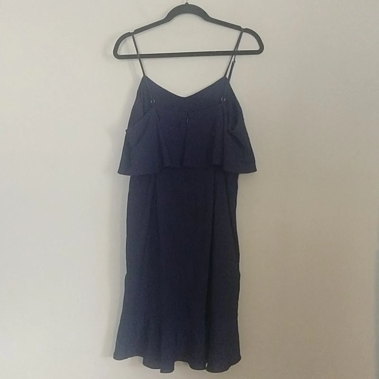 Leith Double Ruffle Flounce Dress Navy Large