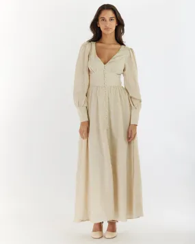 Loren Linen Jacquard Maxi Dress - Crema