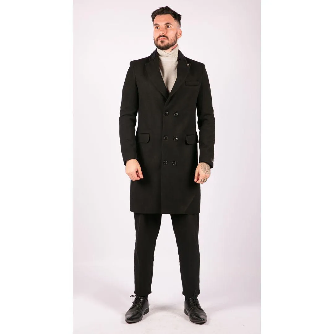 Mens 3/4 Long Double Breasted Overcoat Jacket Wool Coat Peaky Blinders