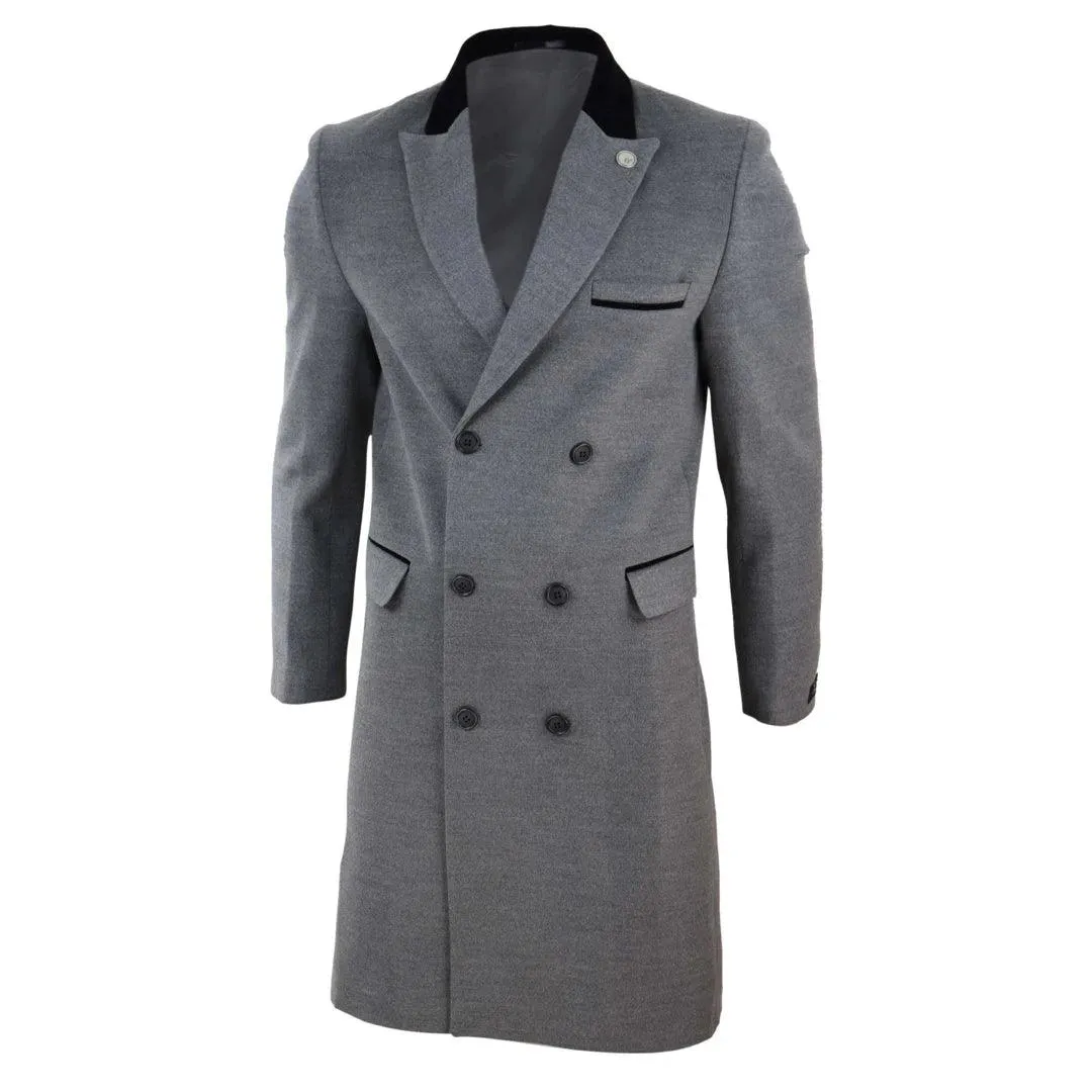 Mens 3/4 Long Double Breasted Overcoat Jacket Wool Coat Peaky Blinders