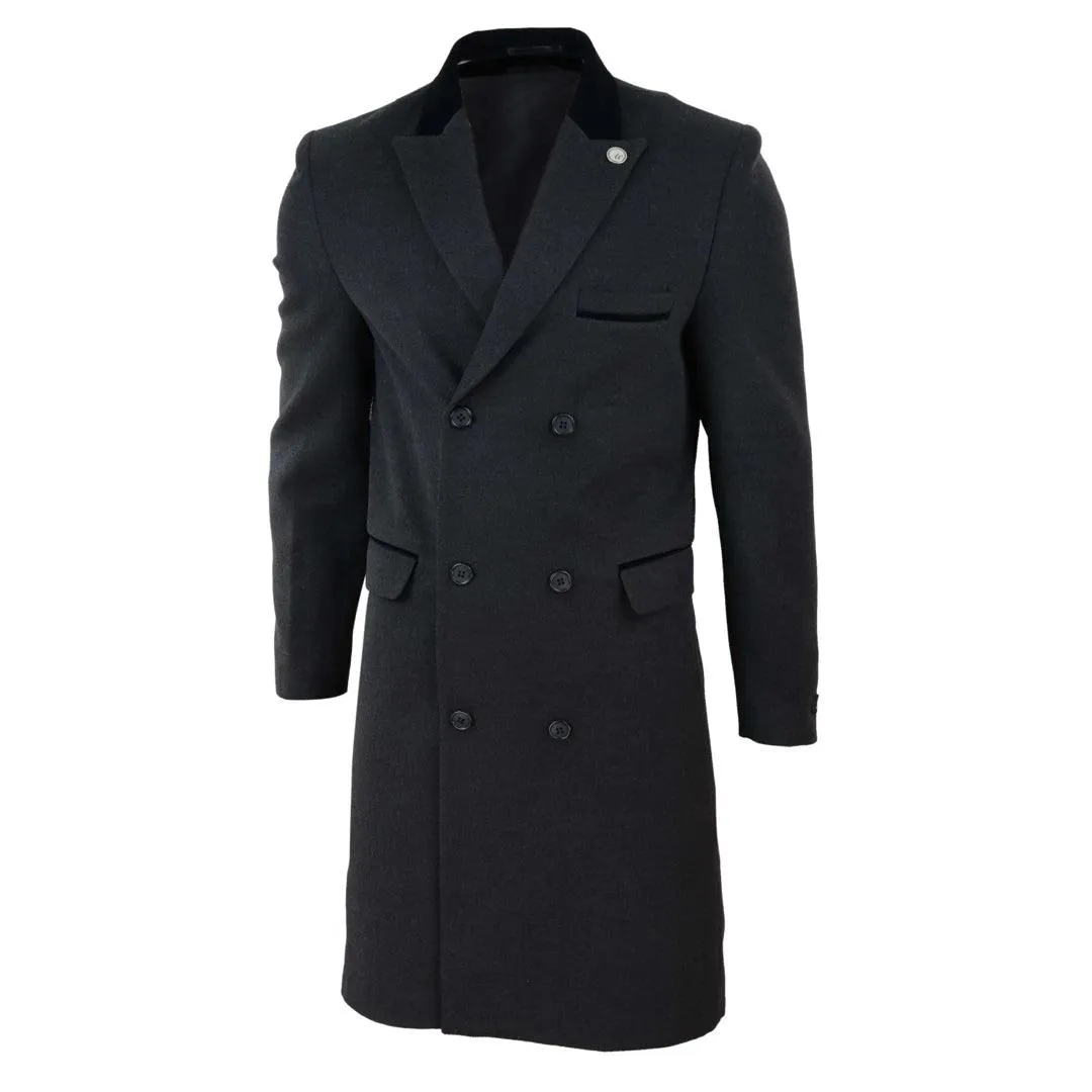 Mens 3/4 Long Double Breasted Overcoat Jacket Wool Coat Peaky Blinders